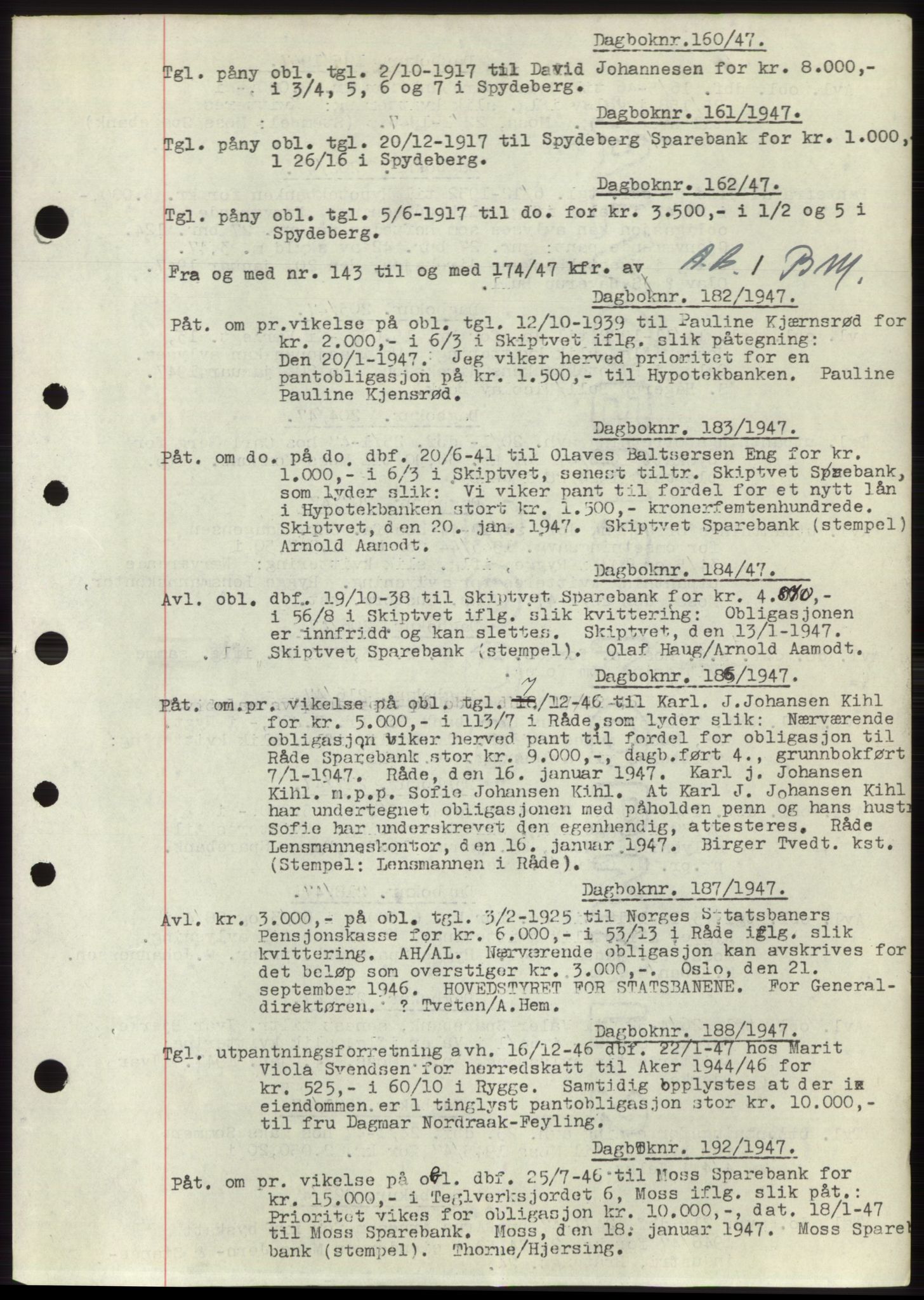 Moss sorenskriveri, SAO/A-10168: Pantebok nr. C10, 1938-1950, Dagboknr: 160/1947