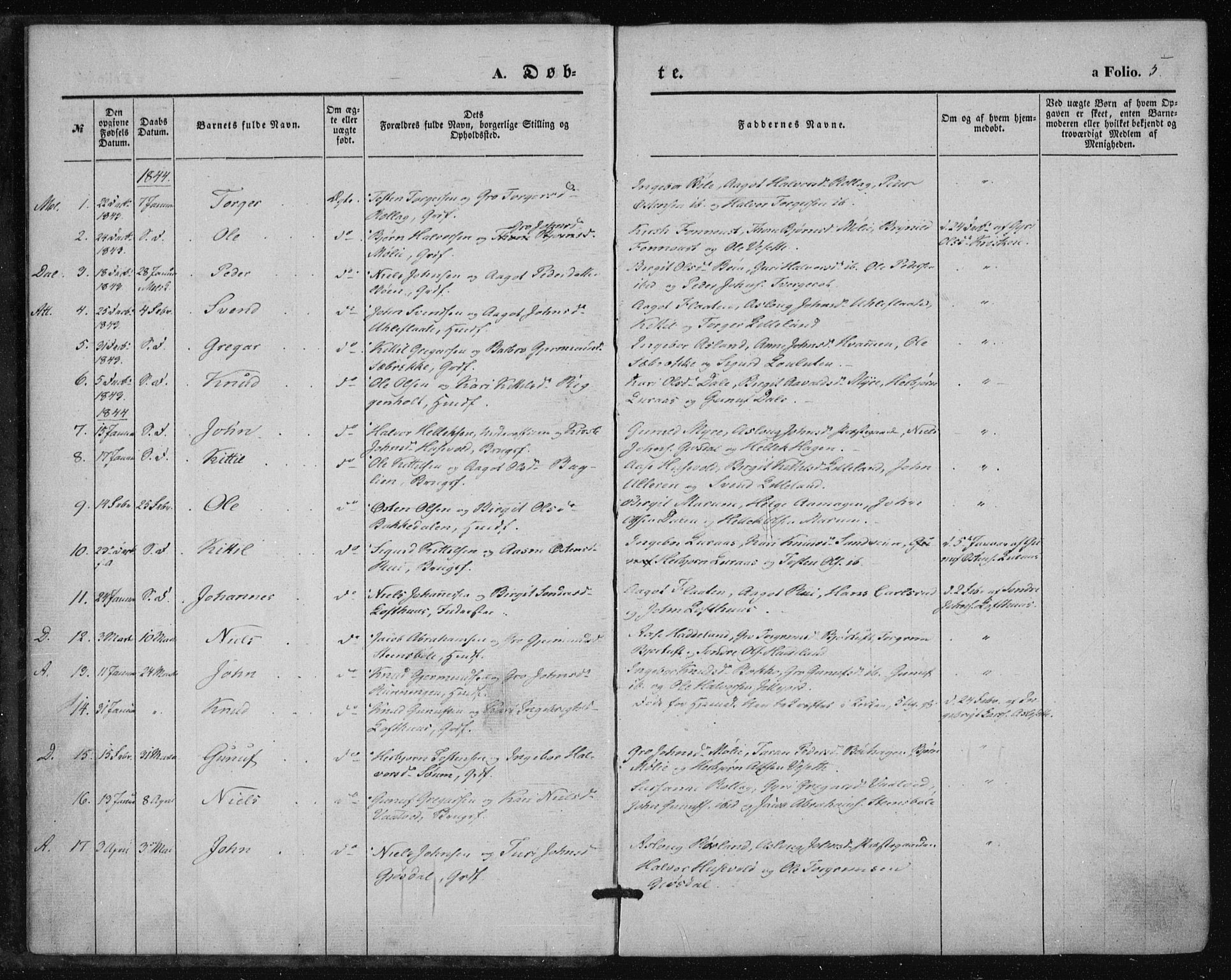 Tinn kirkebøker, AV/SAKO-A-308/F/Fa/L0005: Ministerialbok nr. I 5, 1844-1856, s. 5