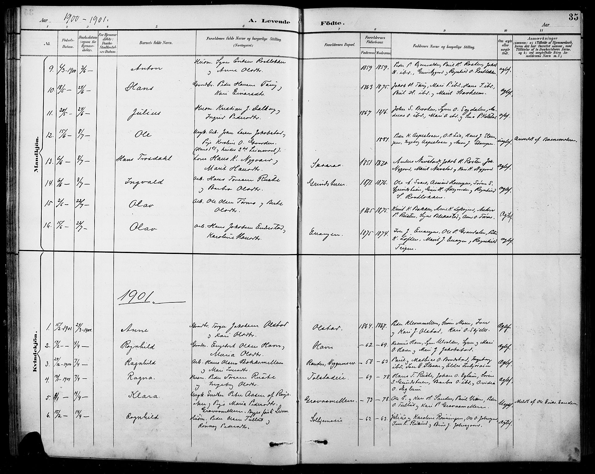 Sel prestekontor, AV/SAH-PREST-074/H/Ha/Hab/L0001: Klokkerbok nr. 1, 1894-1923, s. 35