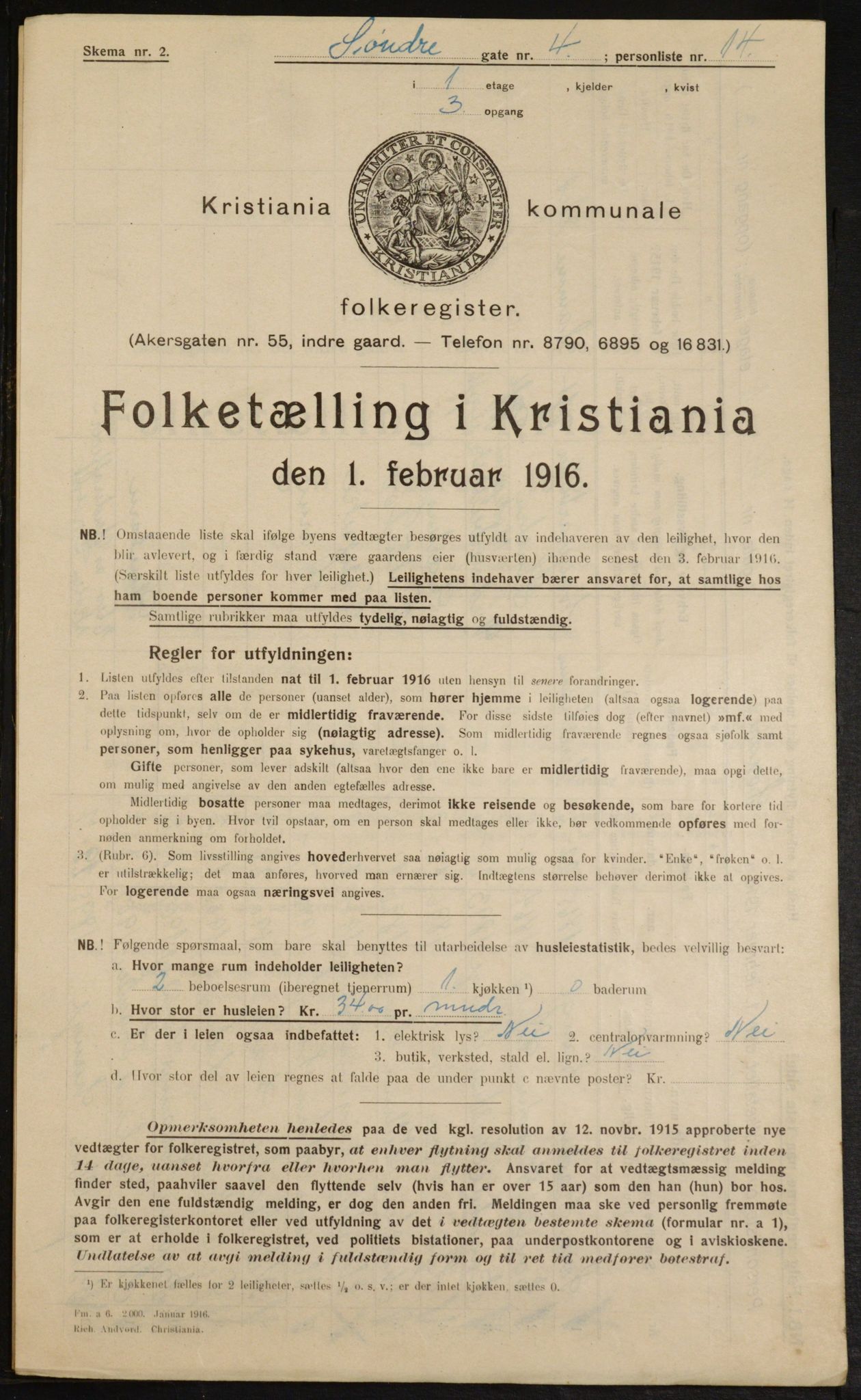 OBA, Kommunal folketelling 1.2.1916 for Kristiania, 1916, s. 109306