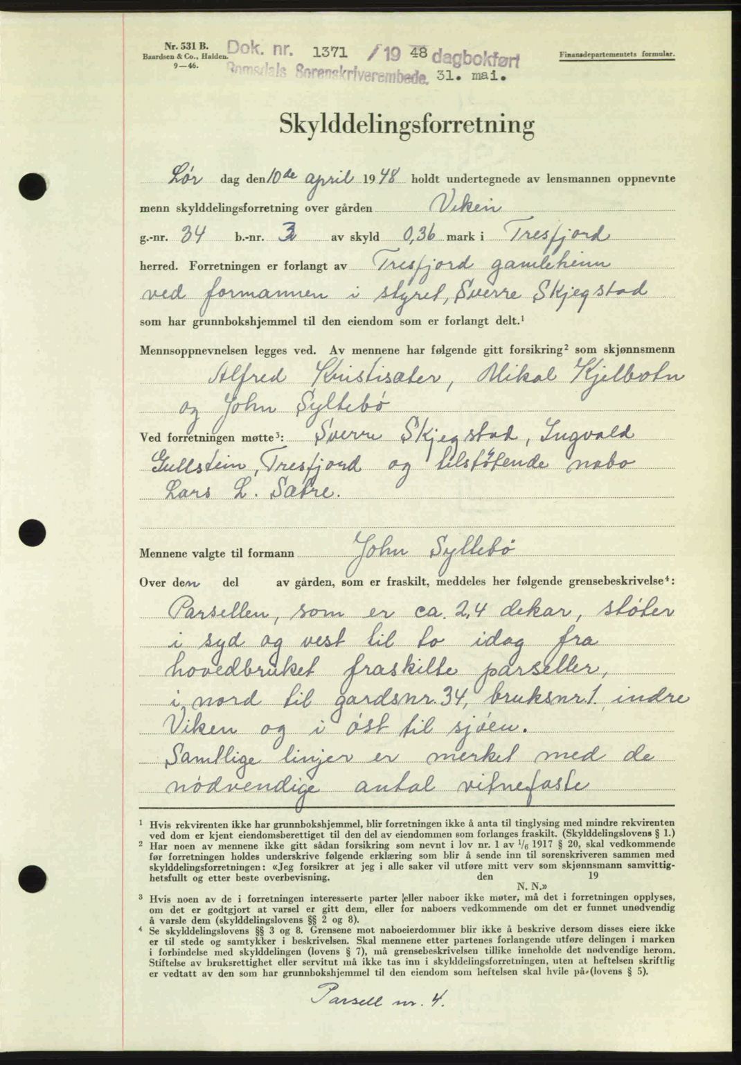 Romsdal sorenskriveri, SAT/A-4149/1/2/2C: Pantebok nr. A26, 1948-1948, Dagboknr: 1371/1948