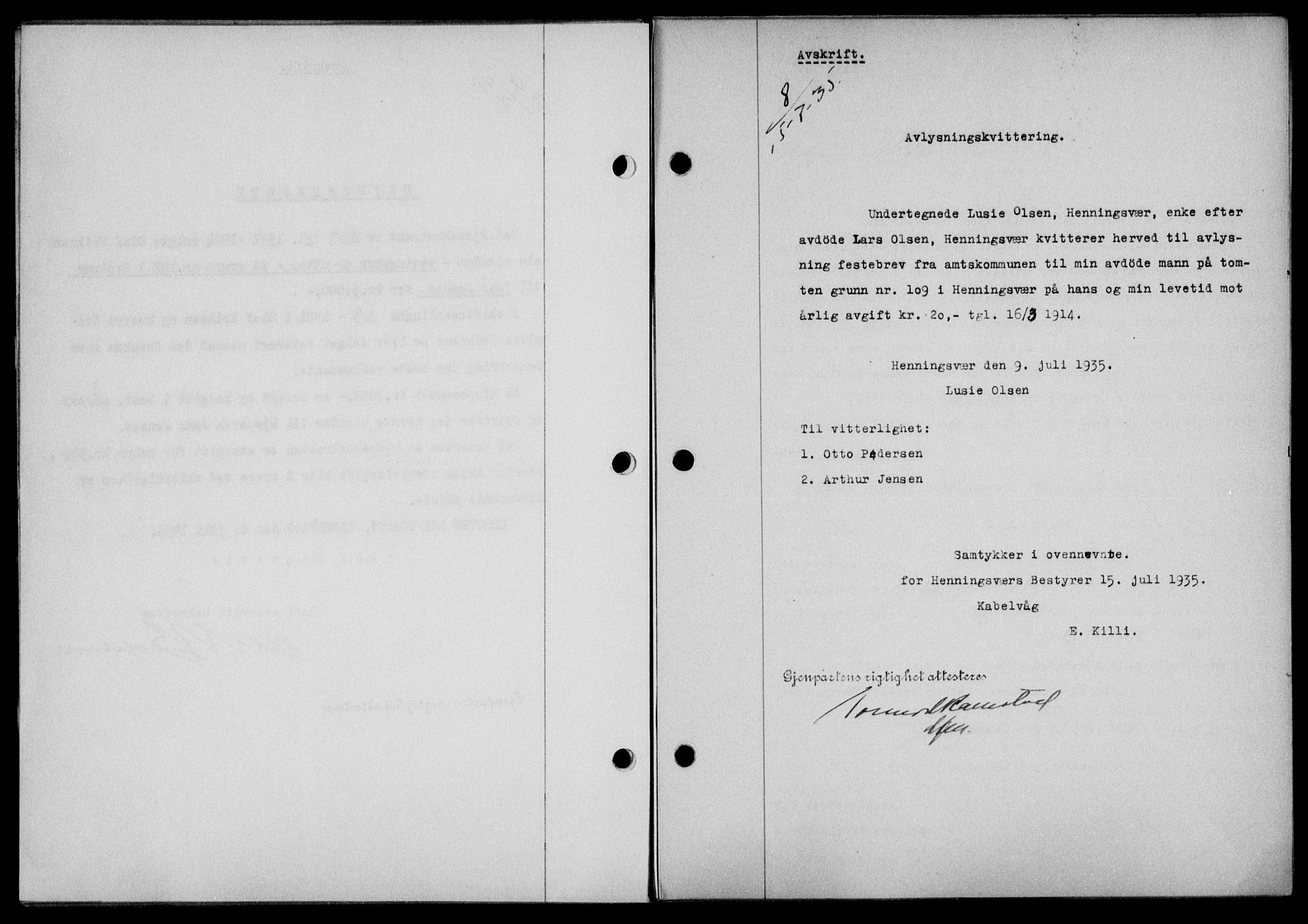 Lofoten sorenskriveri, SAT/A-0017/1/2/2C/L0032b: Pantebok nr. 32b, 1935-1935, Tingl.dato: 15.07.1935