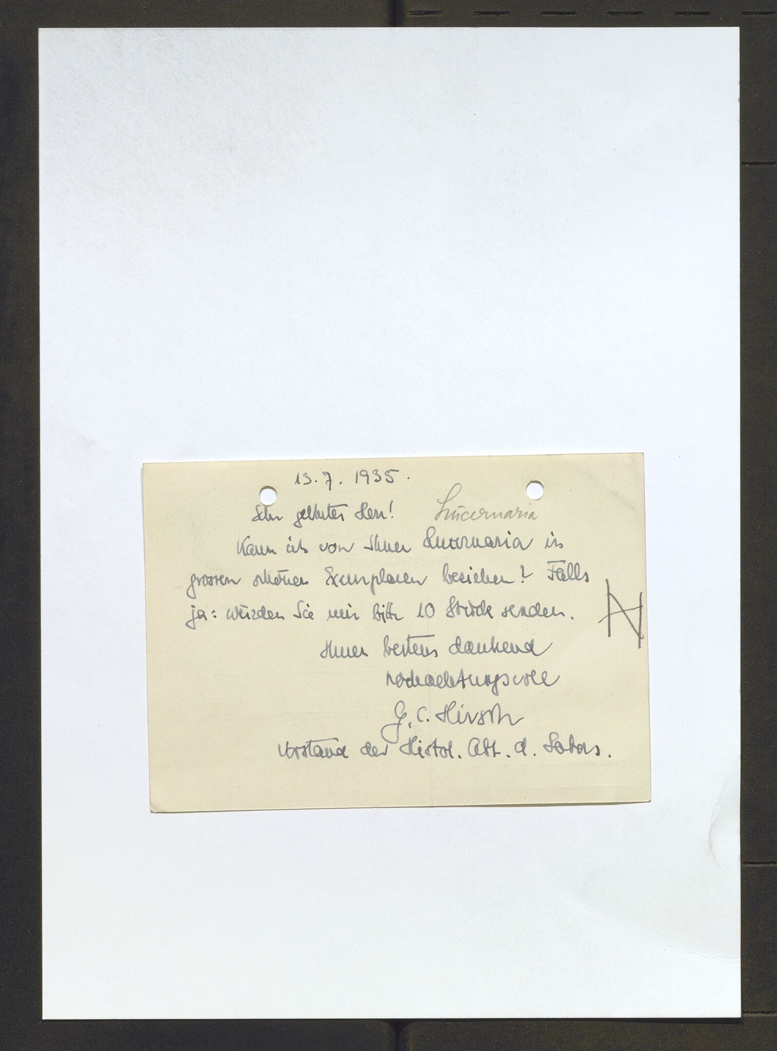 Bergens Museum, AV/SAB-A-17301/13/D/L0002: Korrespondanse , 1928-1940, s. 525