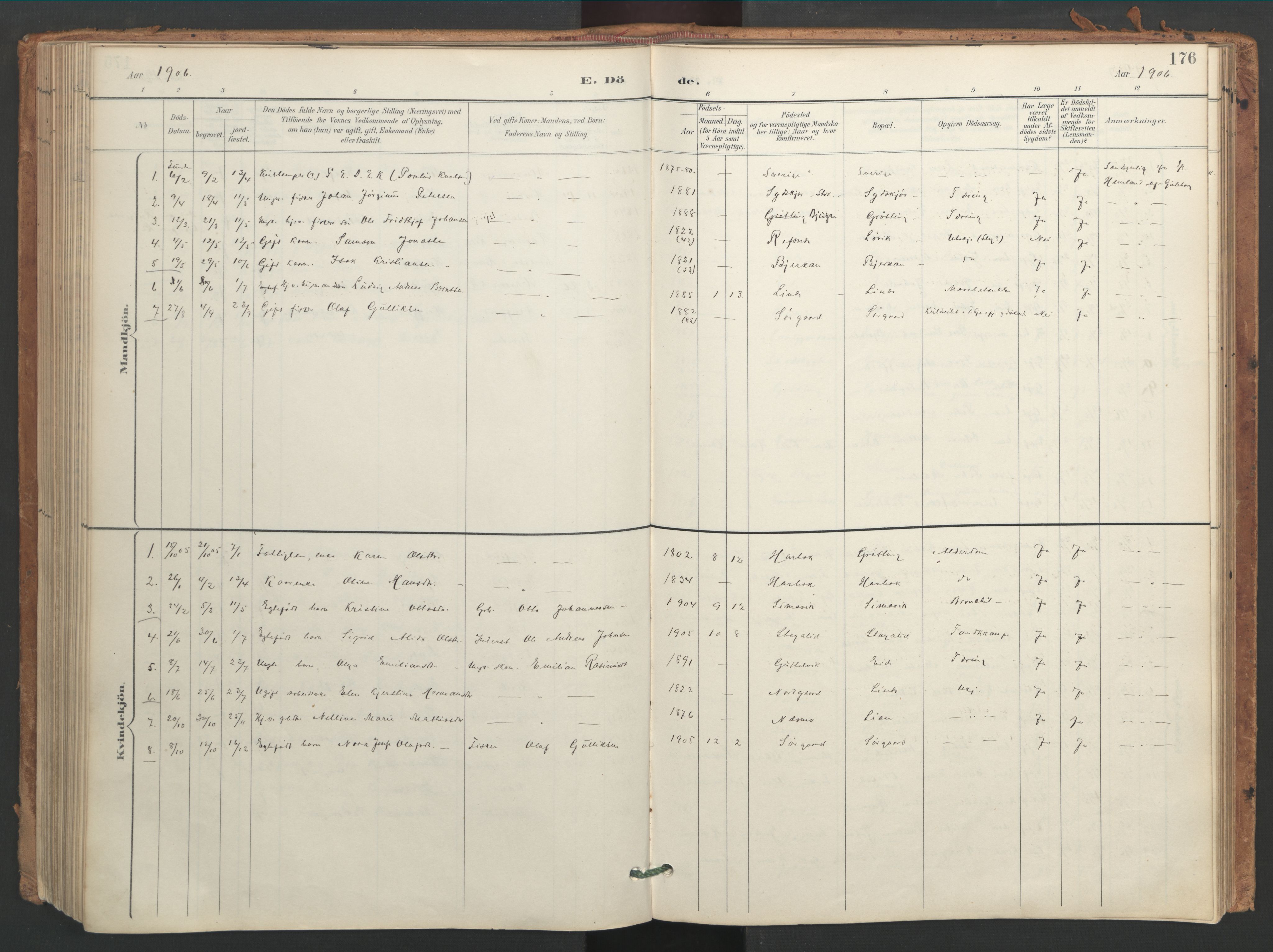 Ministerialprotokoller, klokkerbøker og fødselsregistre - Sør-Trøndelag, SAT/A-1456/656/L0693: Ministerialbok nr. 656A02, 1894-1913, s. 176