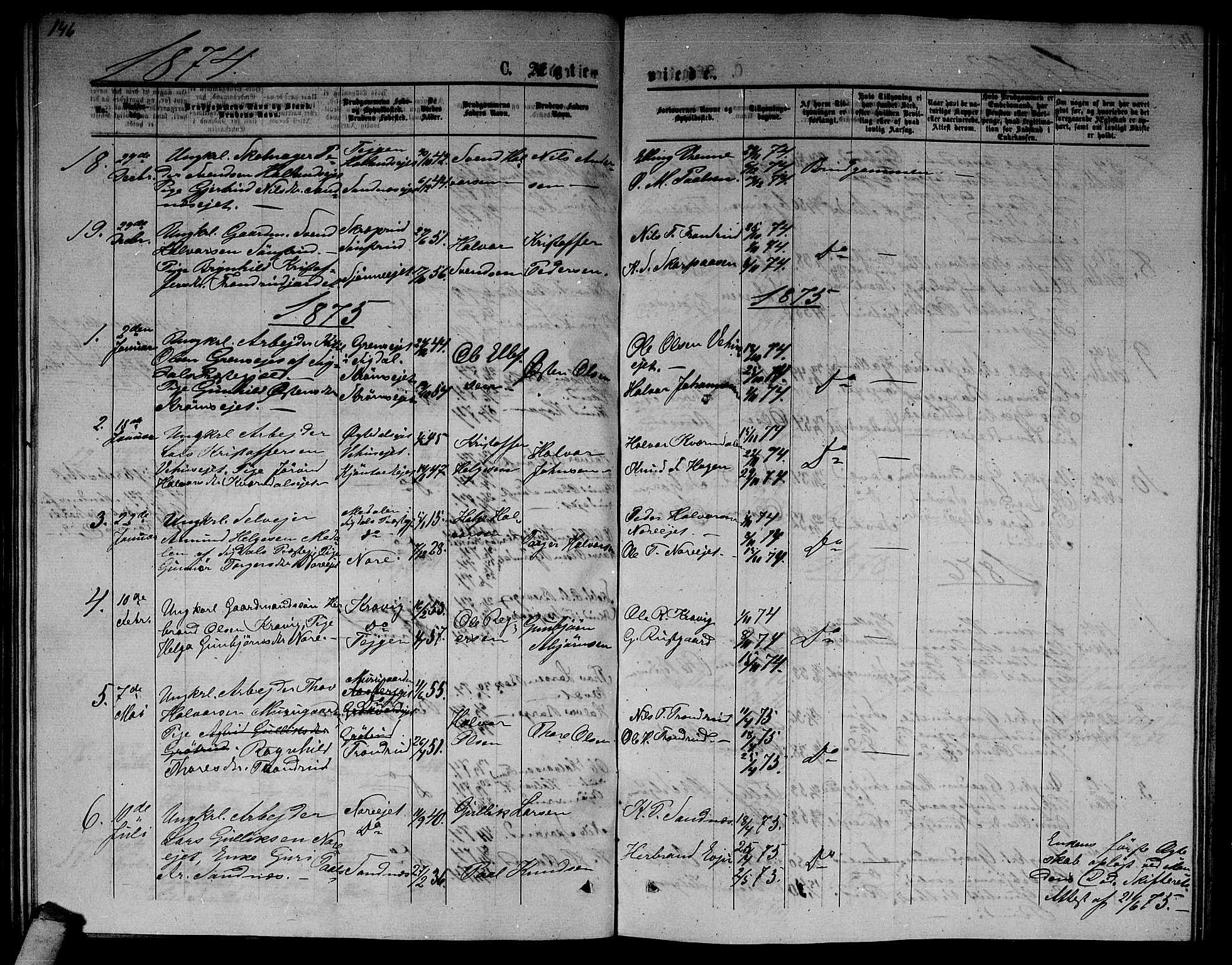 Nore kirkebøker, AV/SAKO-A-238/G/Ga/L0001: Klokkerbok nr. I 1, 1872-1877, s. 146