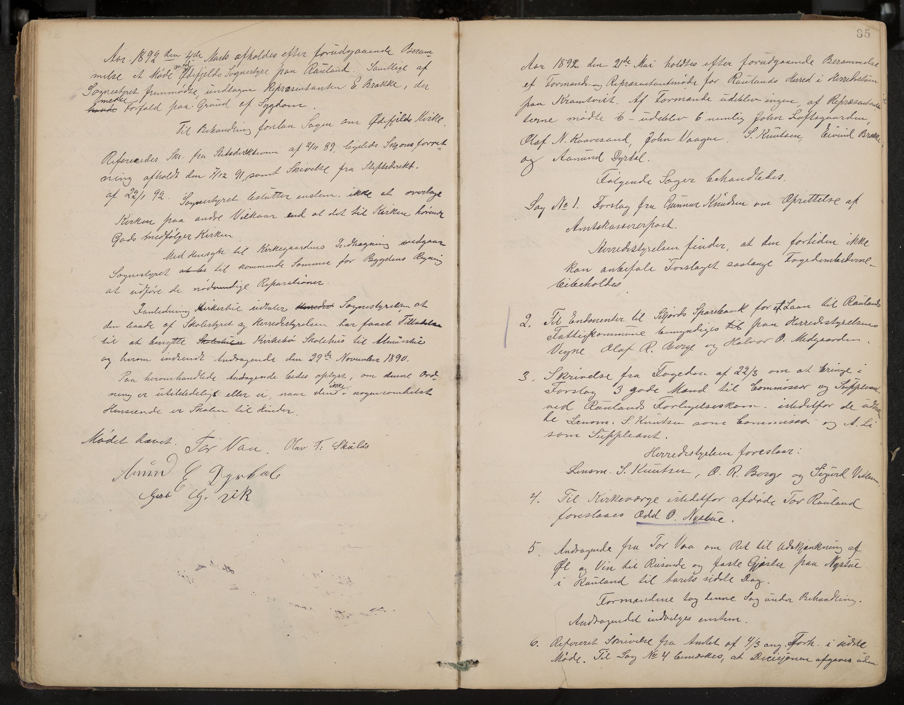 Rauland formannskap og sentraladministrasjon, IKAK/0835021/A/Aa/L0002: Møtebok, 1884-1908, s. 85