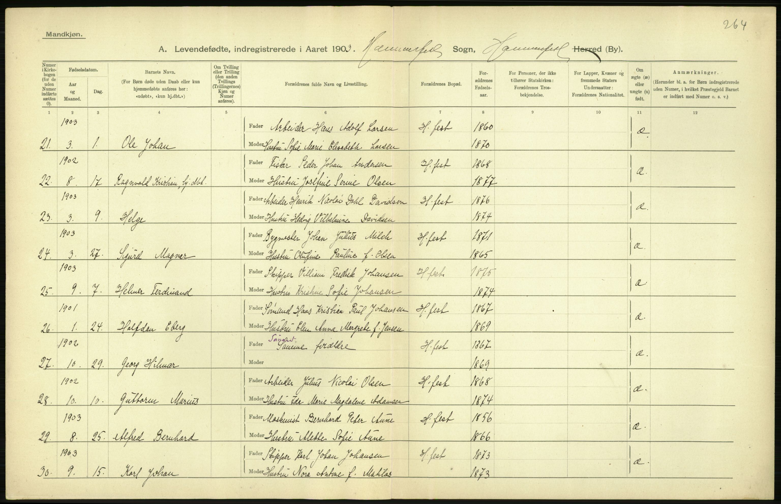 Statistisk sentralbyrå, Sosiodemografiske emner, Befolkning, AV/RA-S-2228/D/Df/Dfa/Dfaa/L0022: Finnmarkens amt: Fødte, gifte, døde., 1903, s. 148