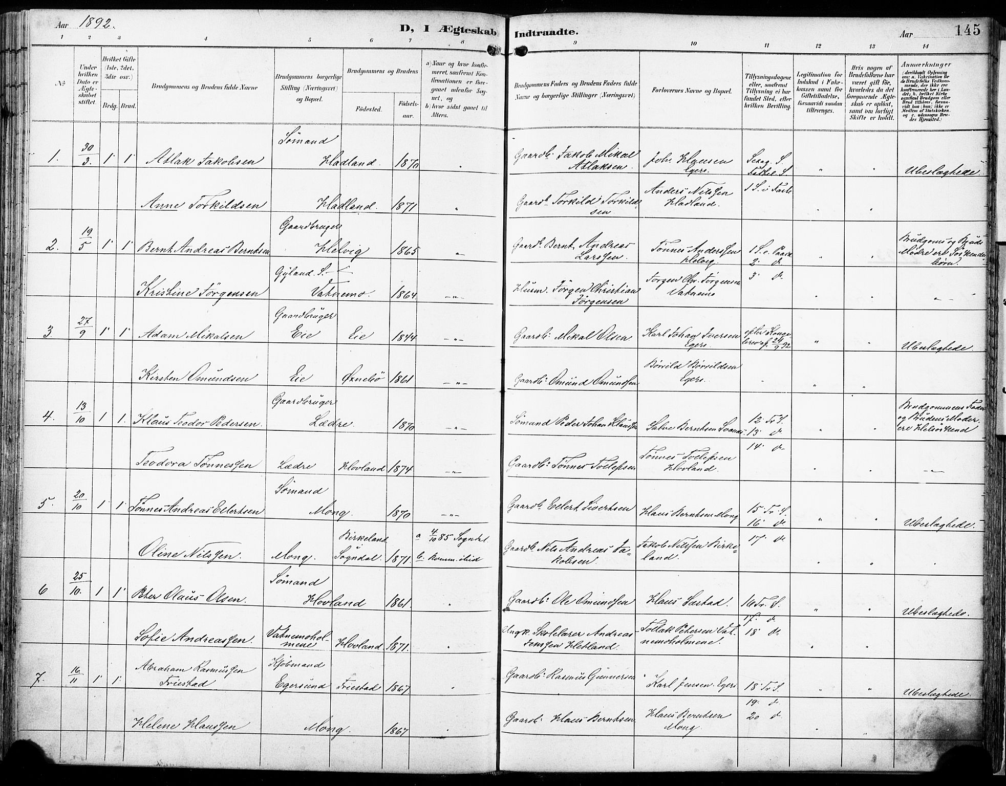 Eigersund sokneprestkontor, SAST/A-101807/S08/L0018: Ministerialbok nr. A 17, 1892-1905, s. 145