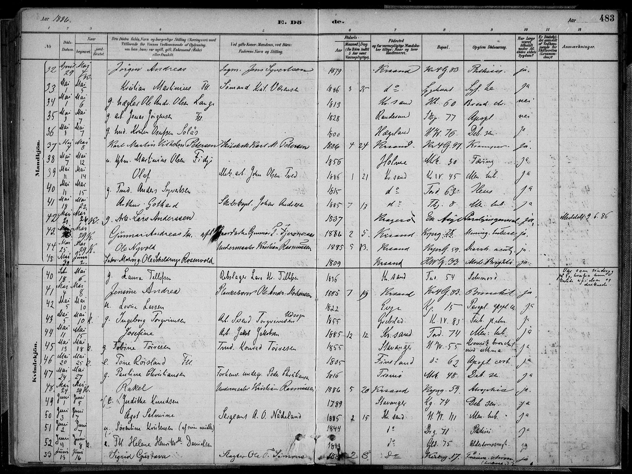Kristiansand domprosti, AV/SAK-1112-0006/F/Fa/L0017: Ministerialbok nr. A 16B, 1880-1890, s. 483