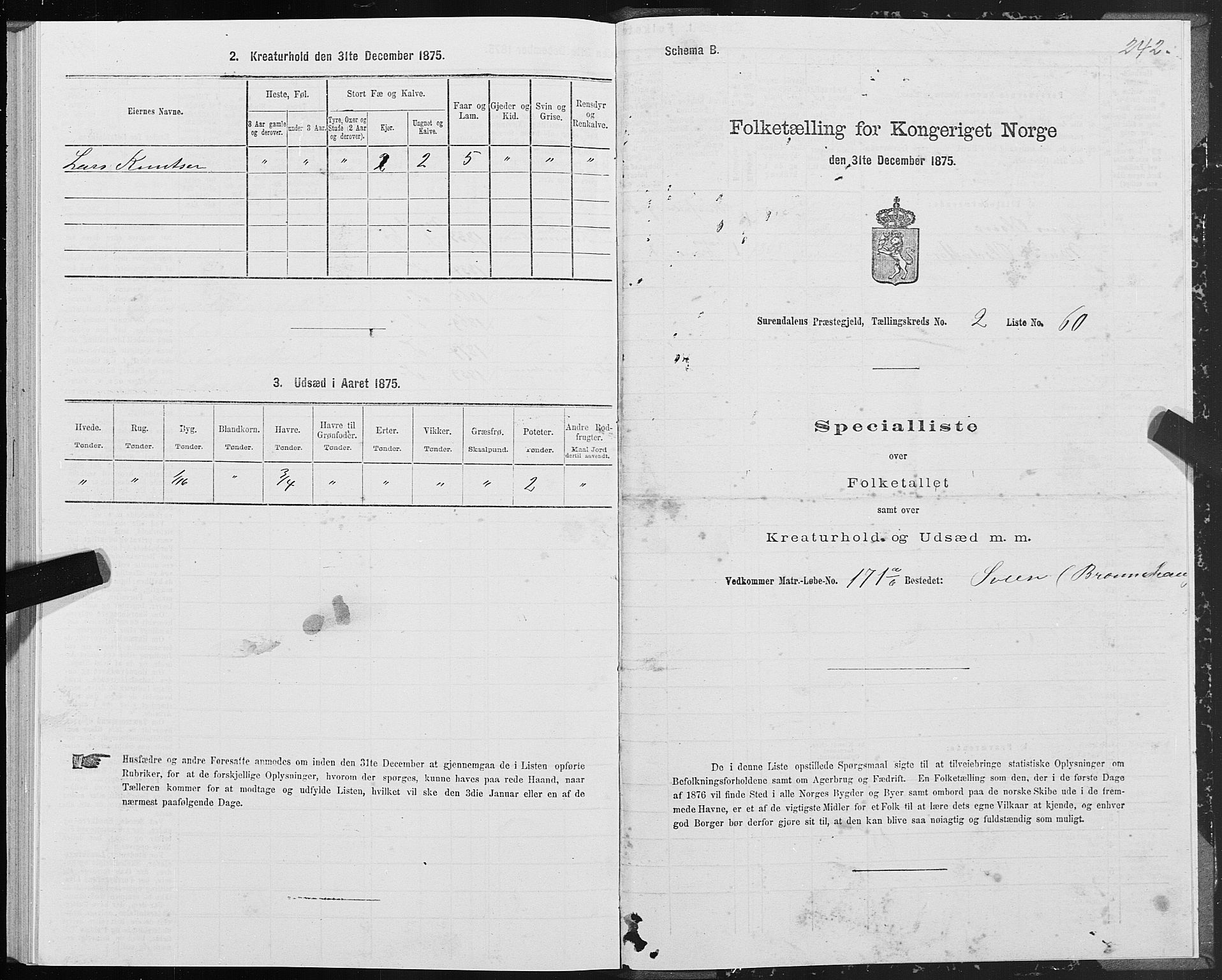 SAT, Folketelling 1875 for 1566P Surnadal prestegjeld, 1875, s. 1242