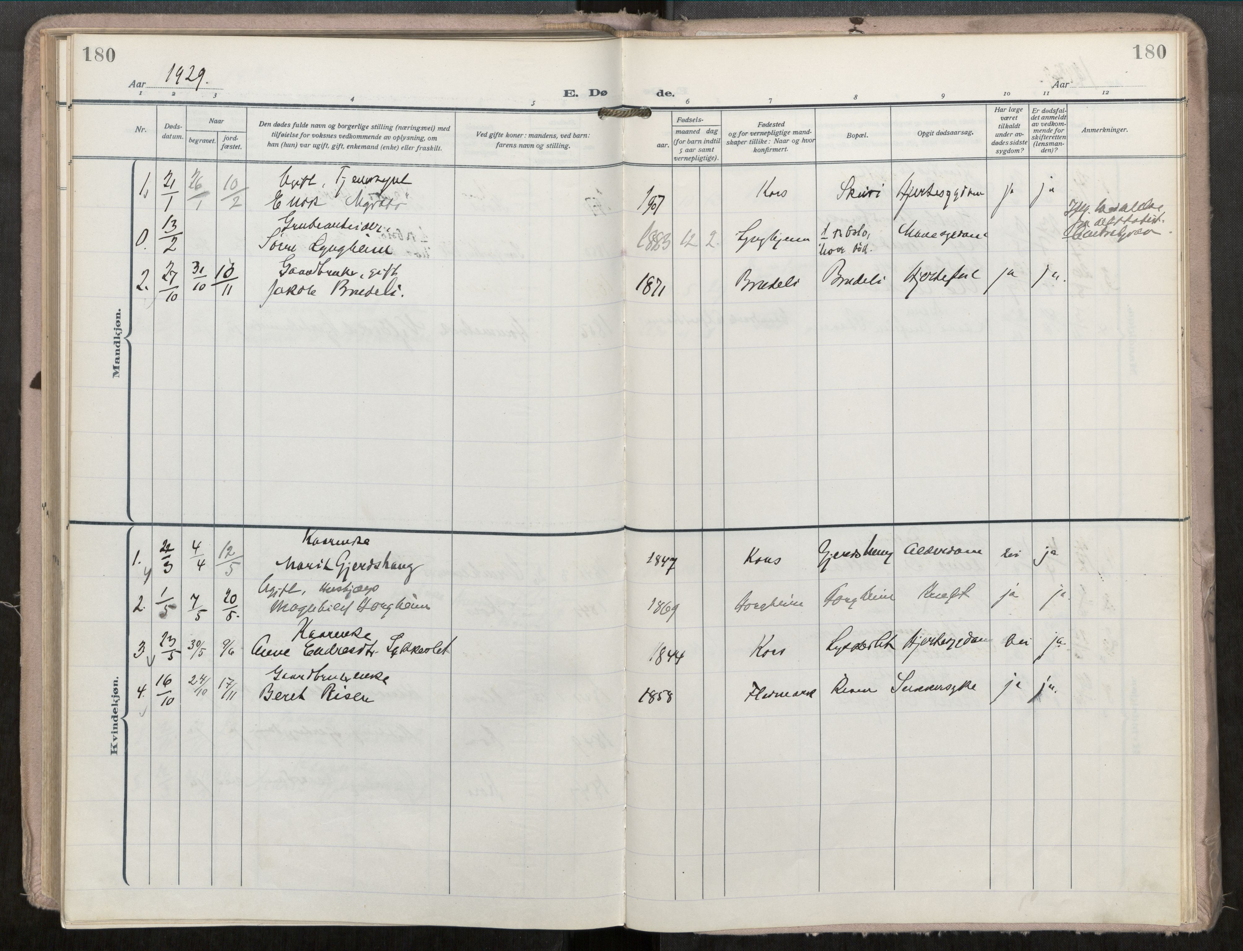 Ministerialprotokoller, klokkerbøker og fødselsregistre - Møre og Romsdal, AV/SAT-A-1454/546/L0601: Ministerialbok nr. 546A04, 1919-1956, s. 180