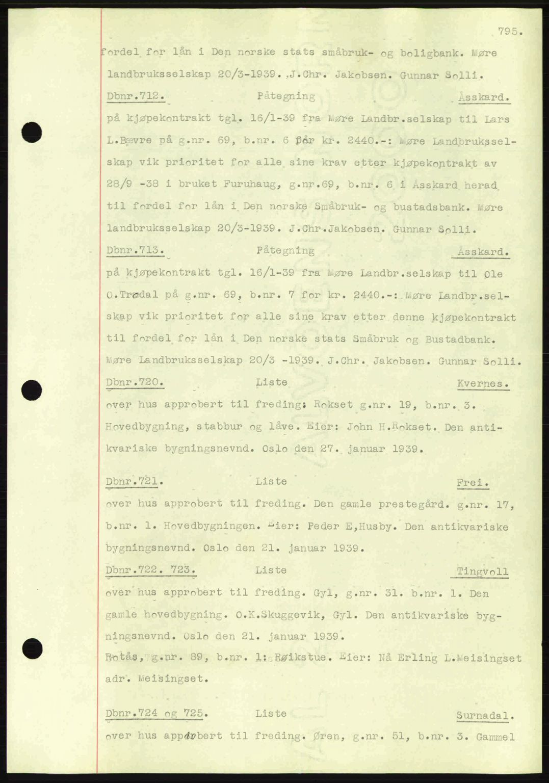 Nordmøre sorenskriveri, SAT/A-4132/1/2/2Ca: Pantebok nr. C80, 1936-1939, Dagboknr: 712/1939