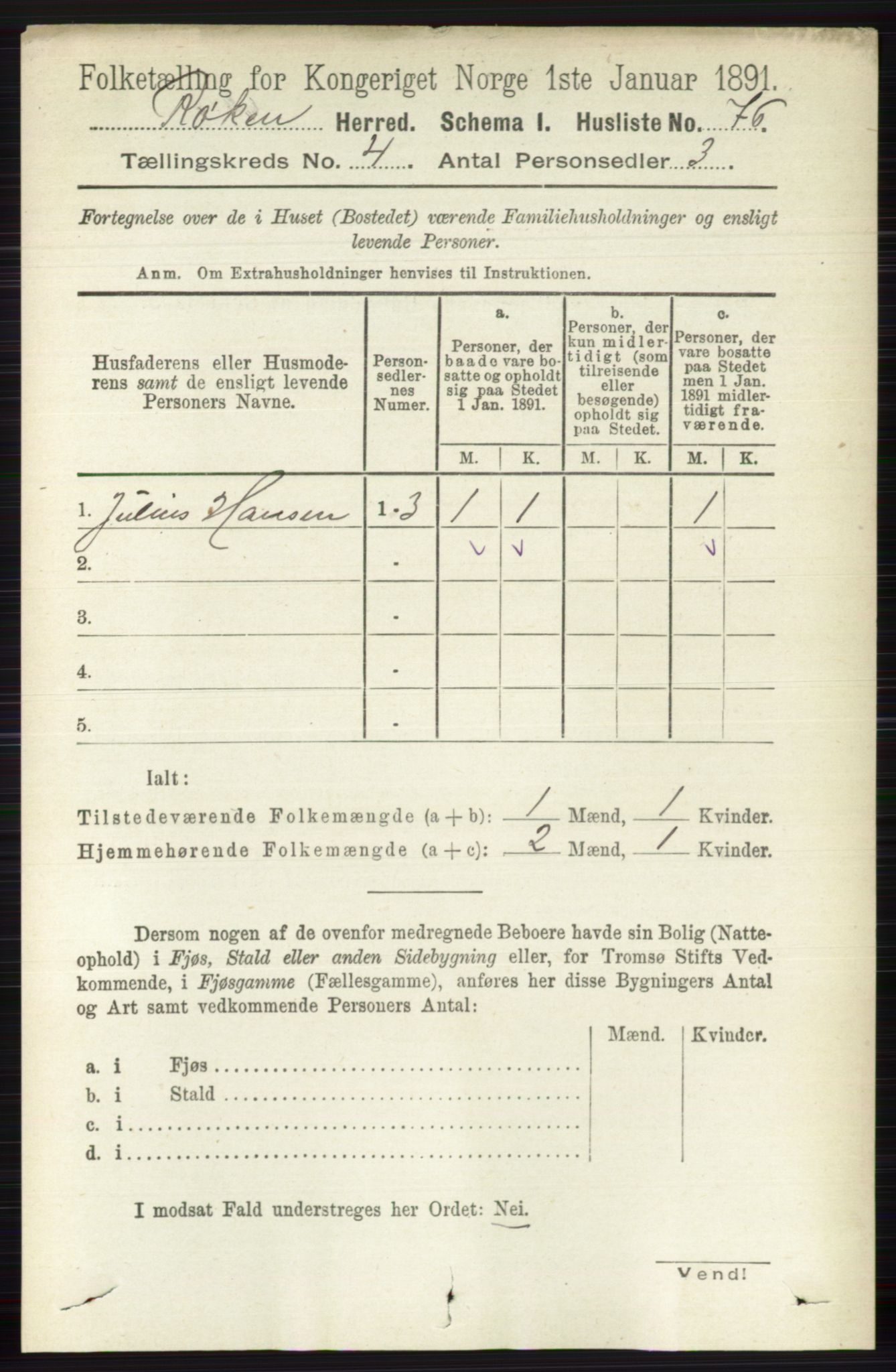 RA, Folketelling 1891 for 0627 Røyken herred, 1891, s. 1809