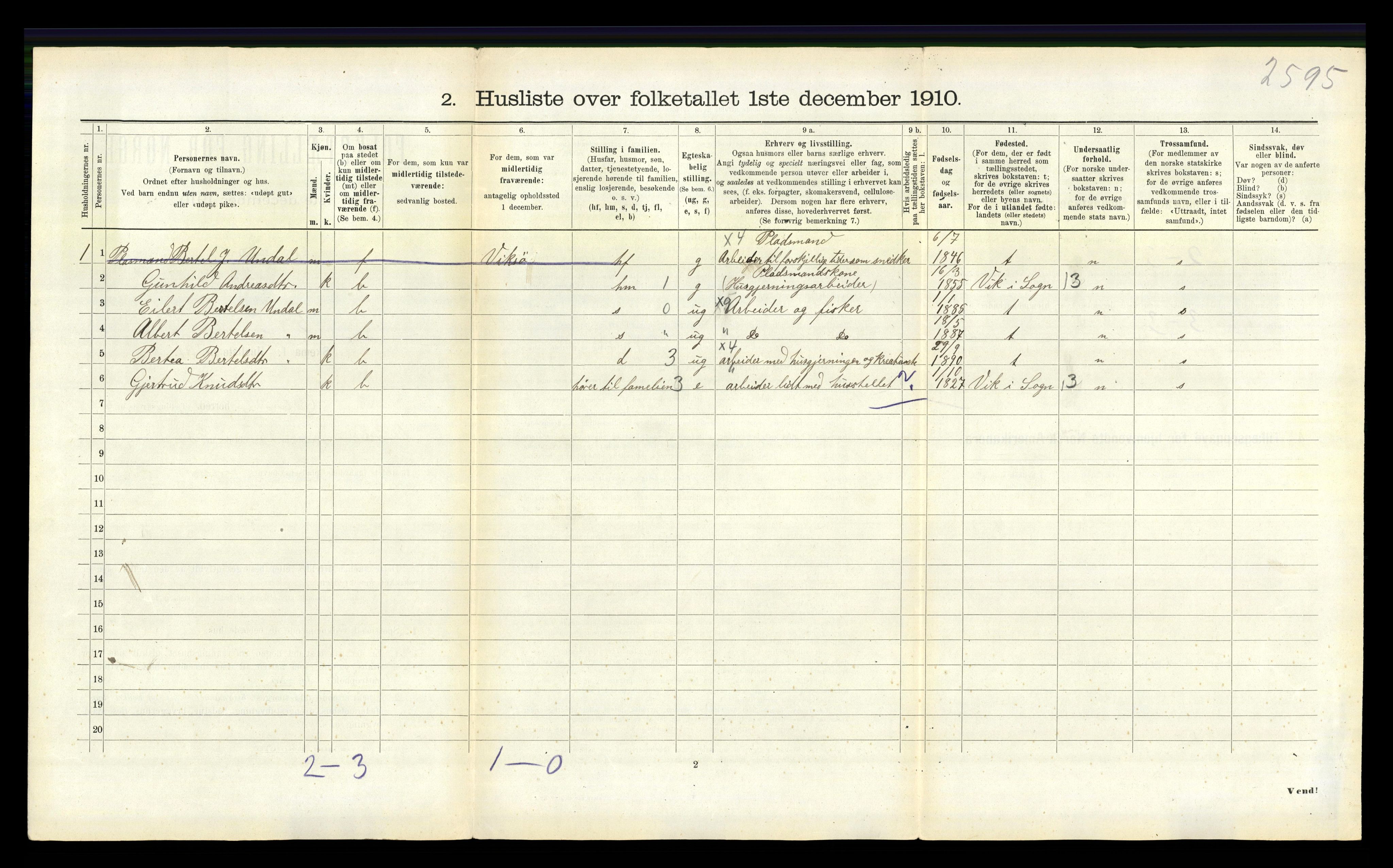 RA, Folketelling 1910 for 1411 Gulen herred, 1910, s. 391