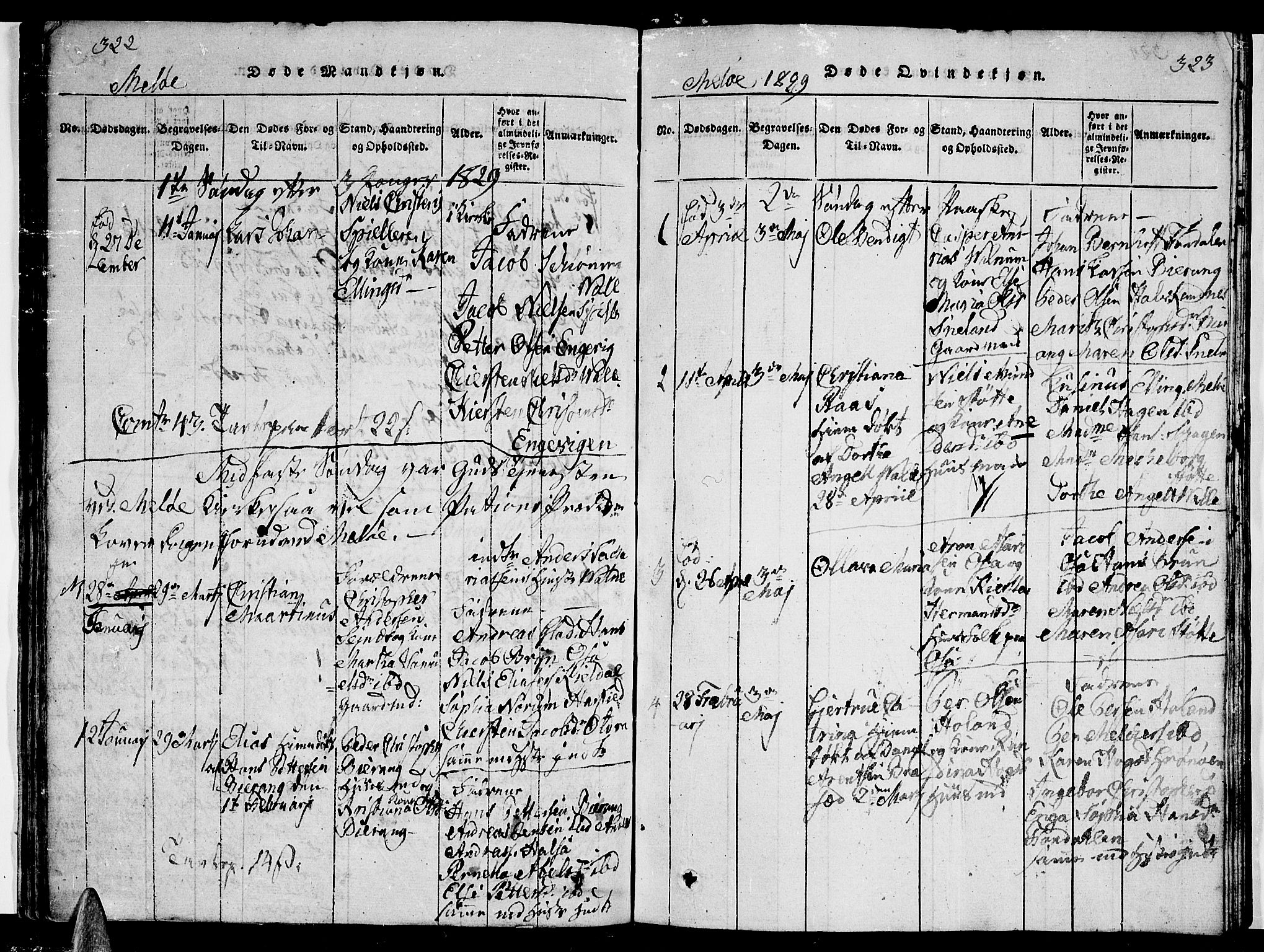 Ministerialprotokoller, klokkerbøker og fødselsregistre - Nordland, AV/SAT-A-1459/841/L0617: Klokkerbok nr. 841C01 /2, 1820-1830, s. 322-323