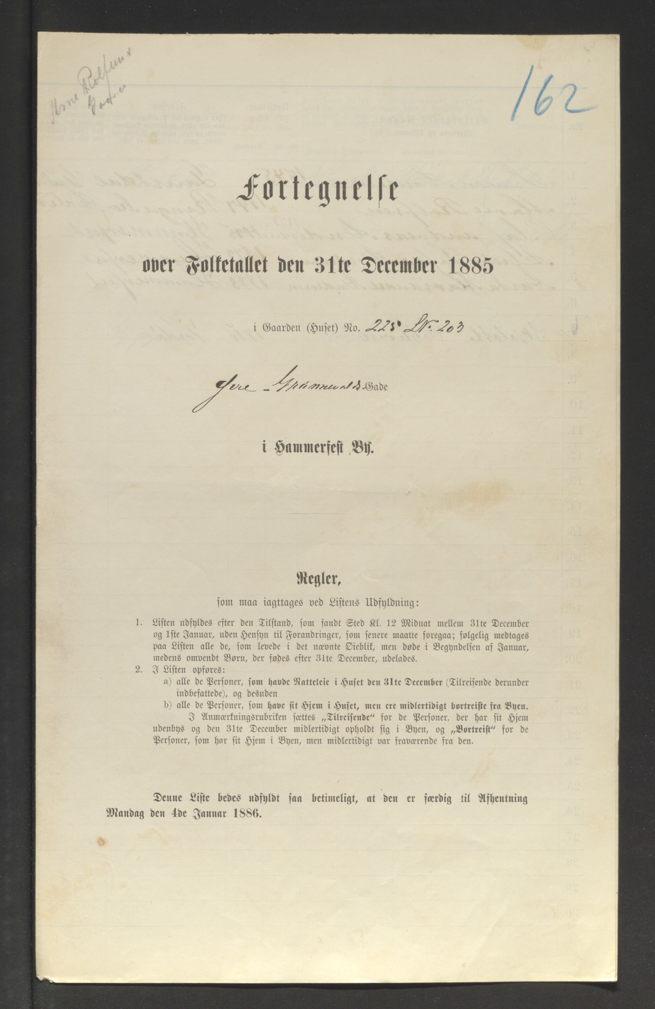 SATØ, Folketelling 1885 for 2001 Hammerfest kjøpstad, 1885, s. 162a