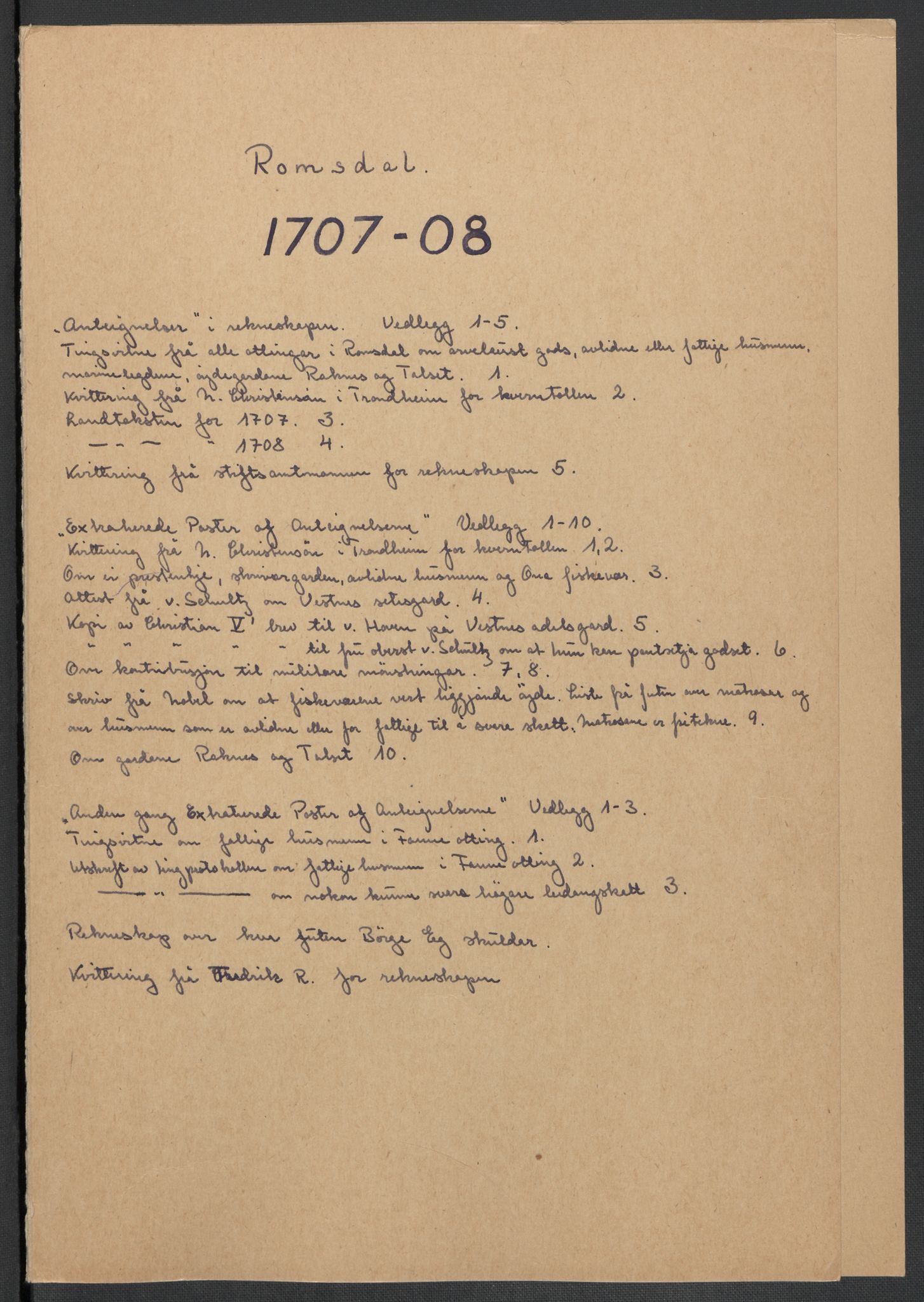 Rentekammeret inntil 1814, Reviderte regnskaper, Fogderegnskap, AV/RA-EA-4092/R55/L3658: Fogderegnskap Romsdal, 1707-1708, s. 344