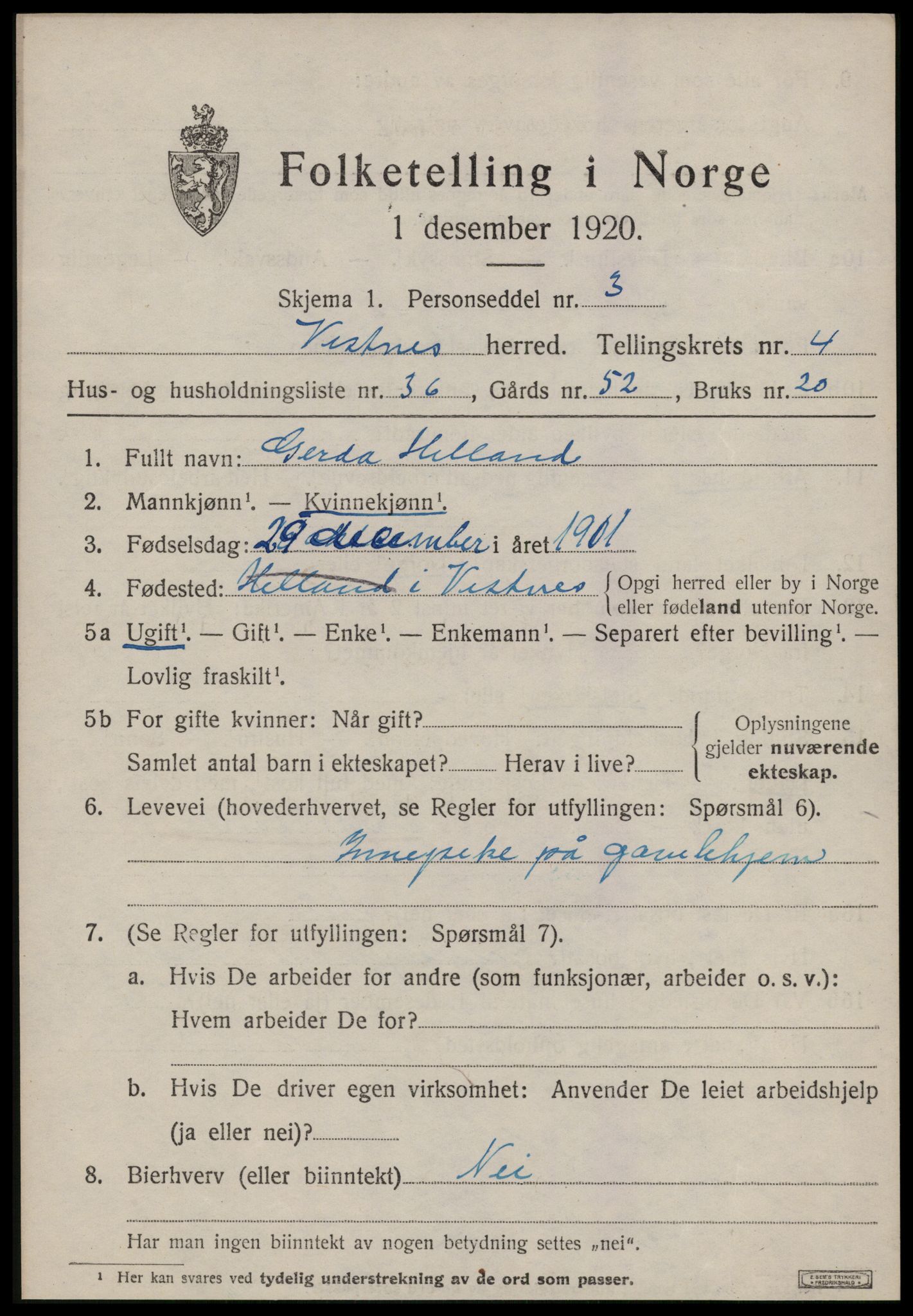 SAT, Folketelling 1920 for 1535 Vestnes herred, 1920, s. 3721
