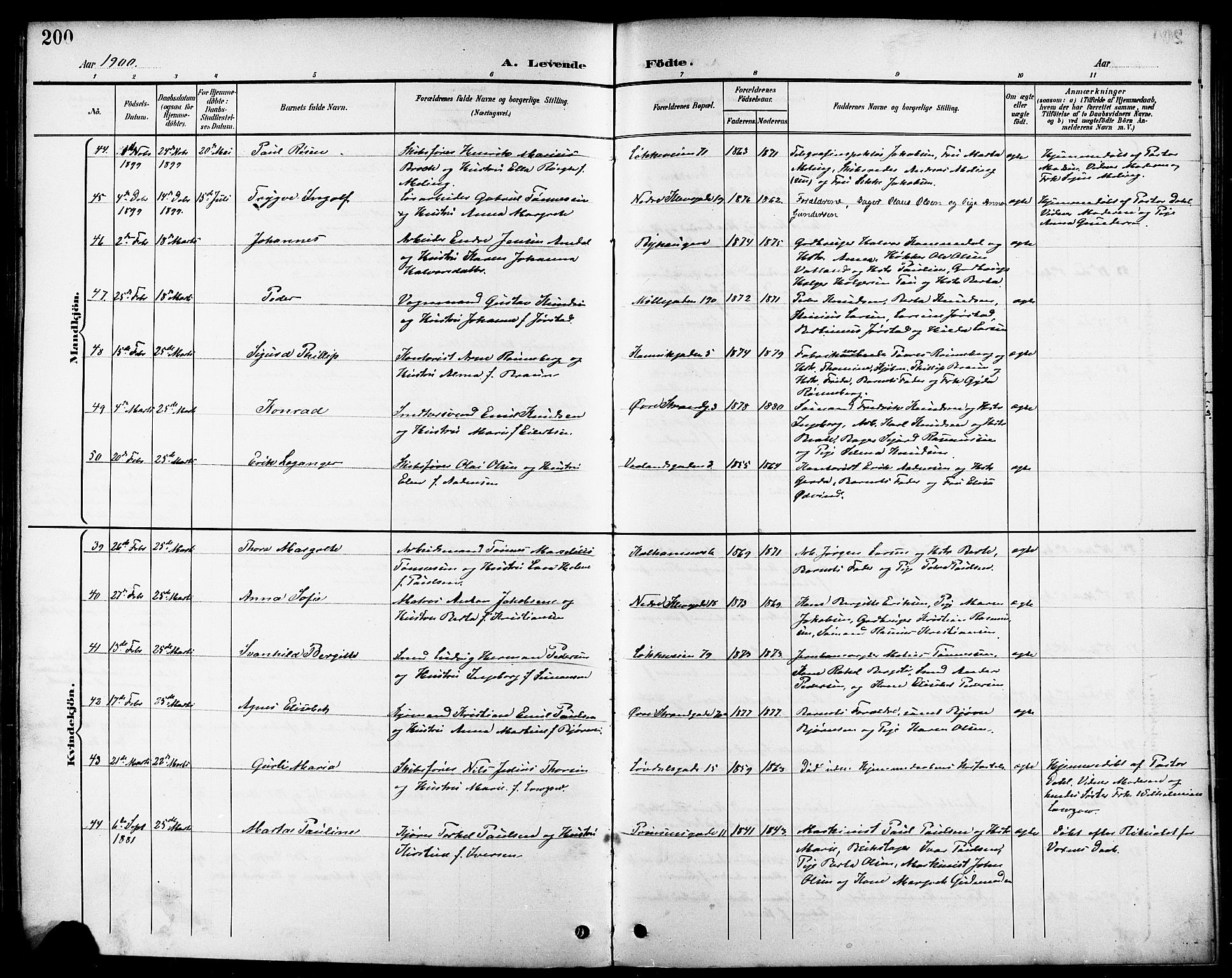 Domkirken sokneprestkontor, AV/SAST-A-101812/001/30/30BB/L0016: Klokkerbok nr. B 16, 1891-1902, s. 200