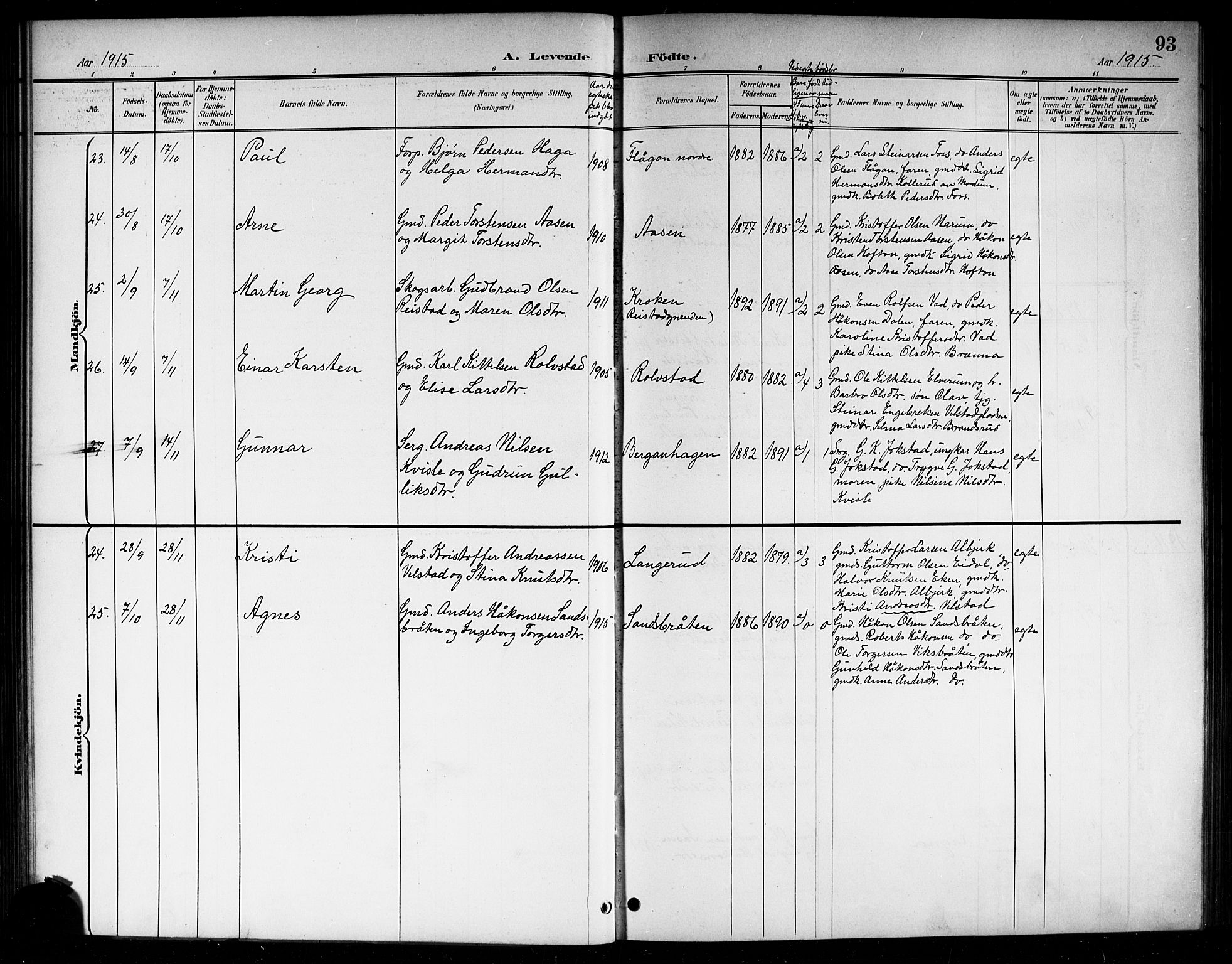 Sigdal kirkebøker, AV/SAKO-A-245/G/Ga/L0006: Klokkerbok nr. I 6, 1901-1916, s. 93