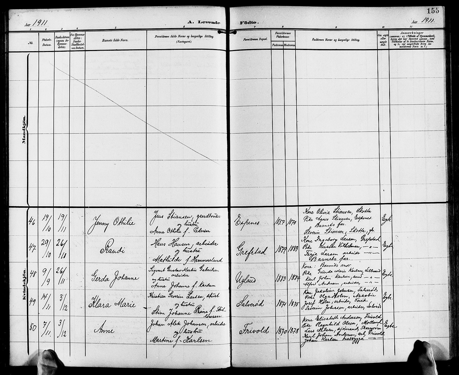 Fjære sokneprestkontor, AV/SAK-1111-0011/F/Fb/L0012: Klokkerbok nr. B 12, 1902-1925, s. 155