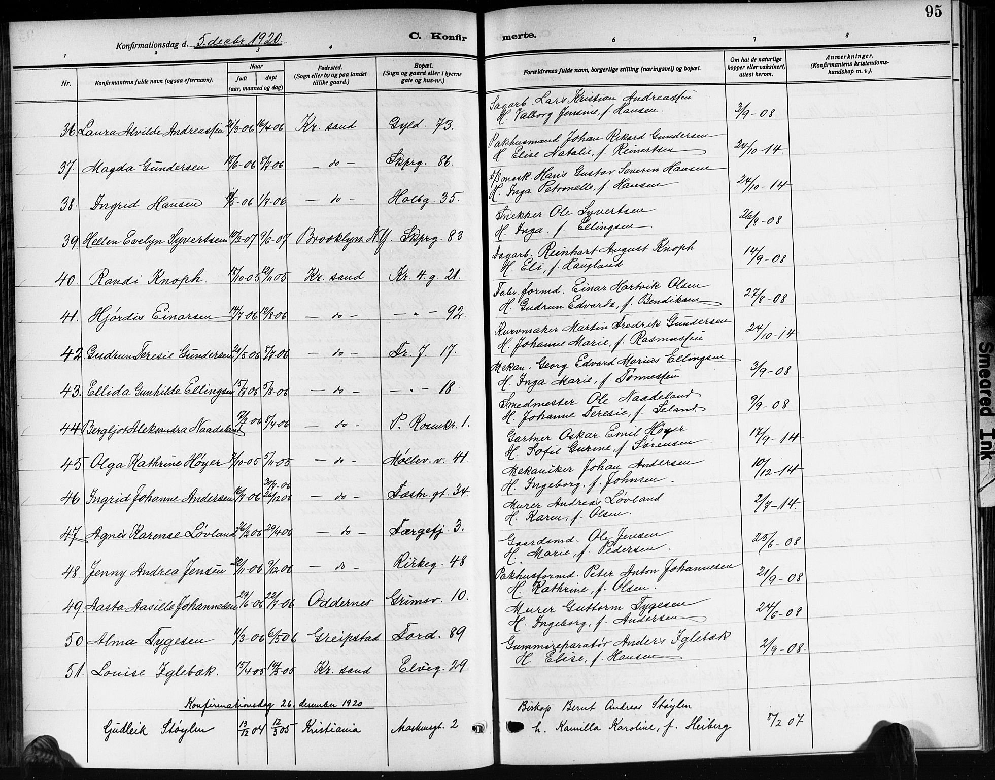 Kristiansand domprosti, AV/SAK-1112-0006/F/Fb/L0022: Klokkerbok nr. B 22, 1915-1925, s. 95