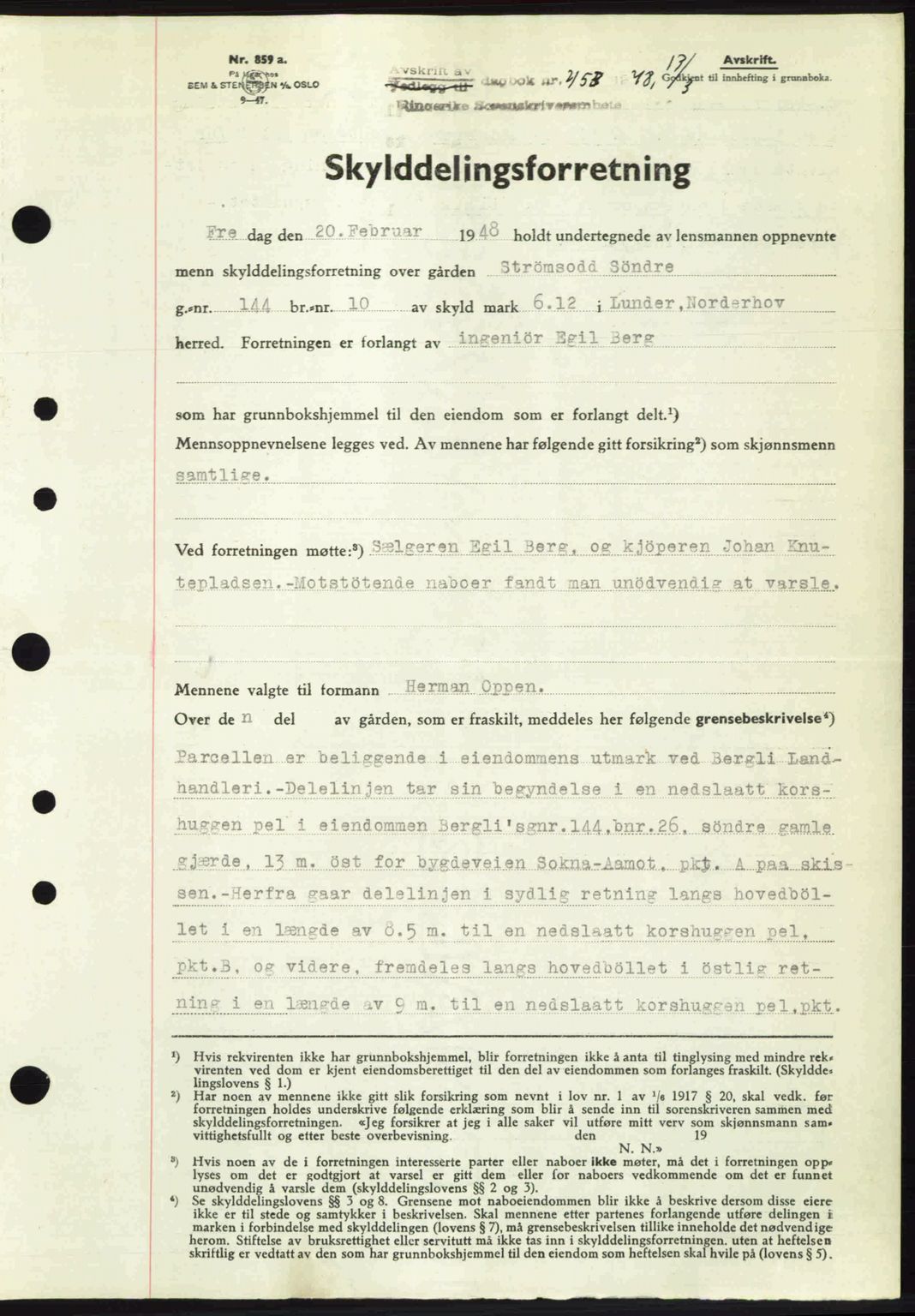 Ringerike sorenskriveri, SAKO/A-105/G/Ga/Gab/L0088: Pantebok nr. A-19, 1948-1948, Dagboknr: 453/1948