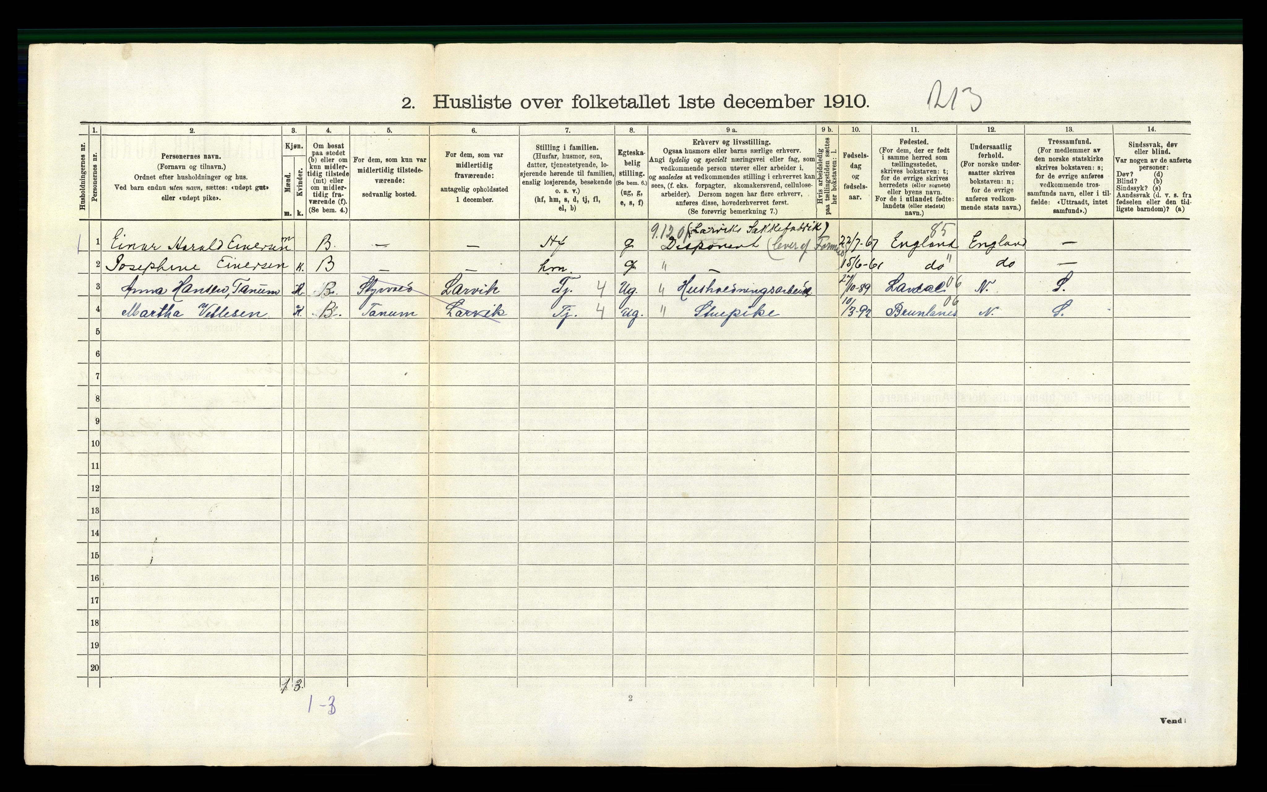 RA, Folketelling 1910 for 0727 Hedrum herred, 1910, s. 113