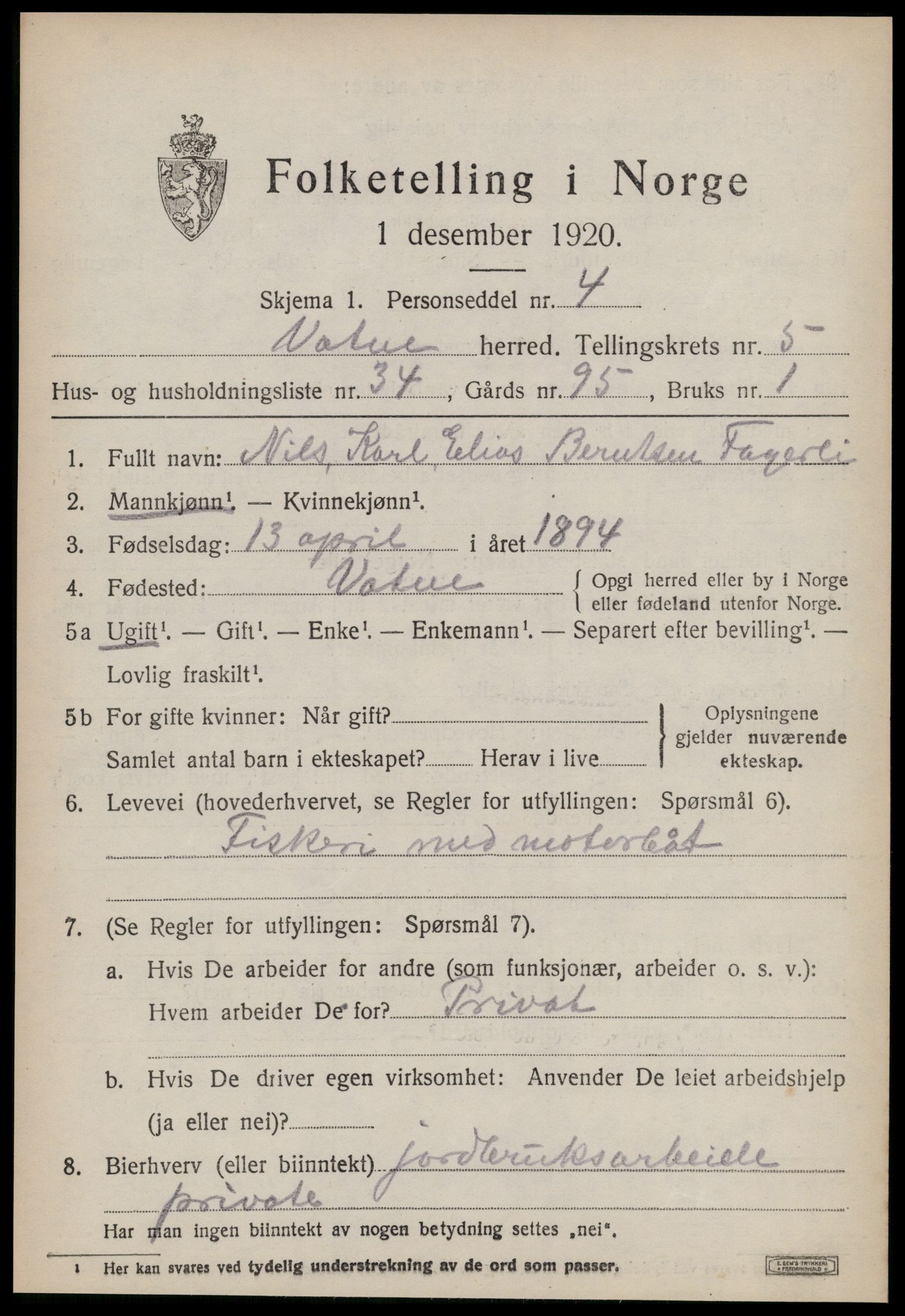 SAT, Folketelling 1920 for 1530 Vatne herred, 1920, s. 2666