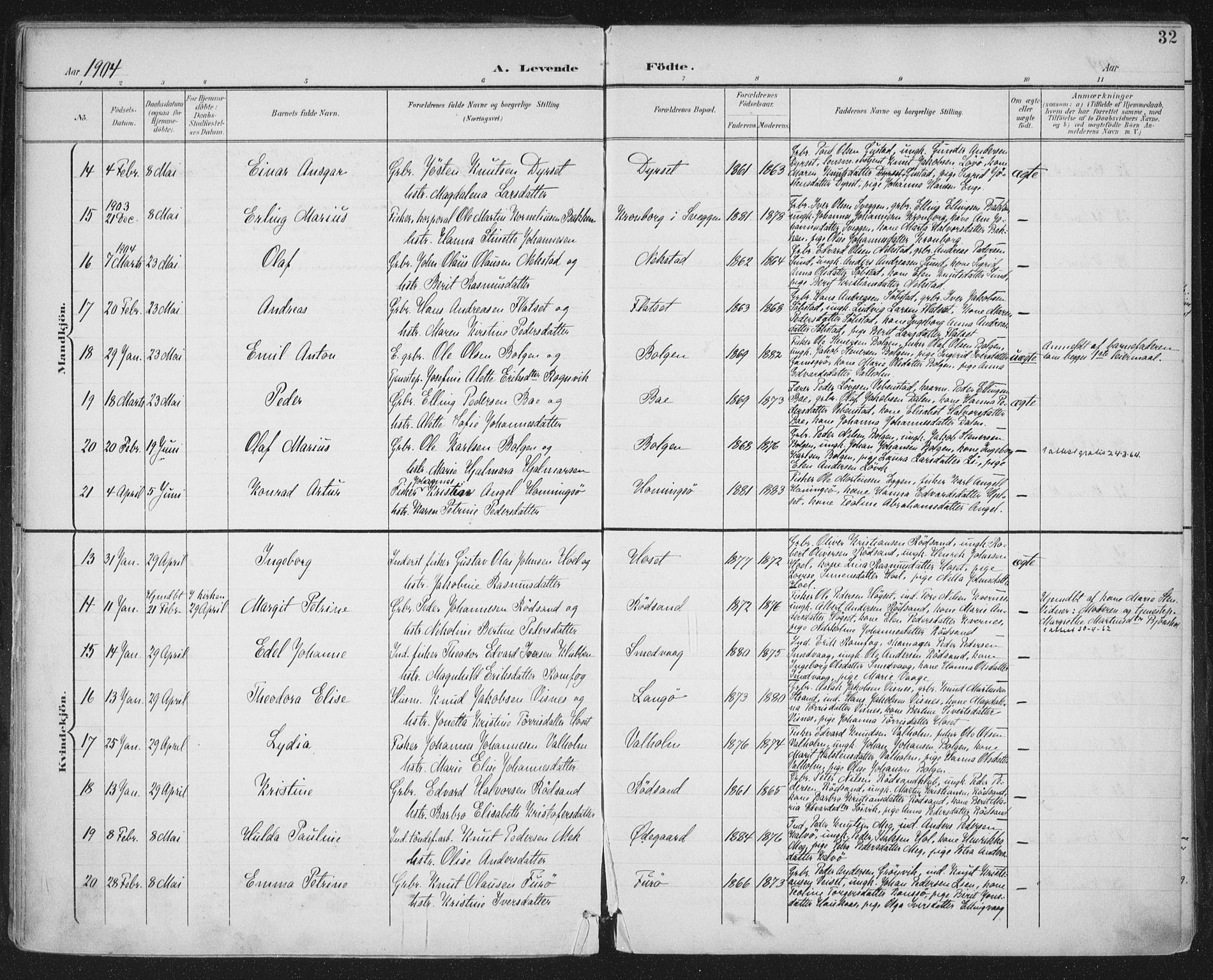 Ministerialprotokoller, klokkerbøker og fødselsregistre - Møre og Romsdal, AV/SAT-A-1454/569/L0820: Ministerialbok nr. 569A06, 1900-1911, s. 32
