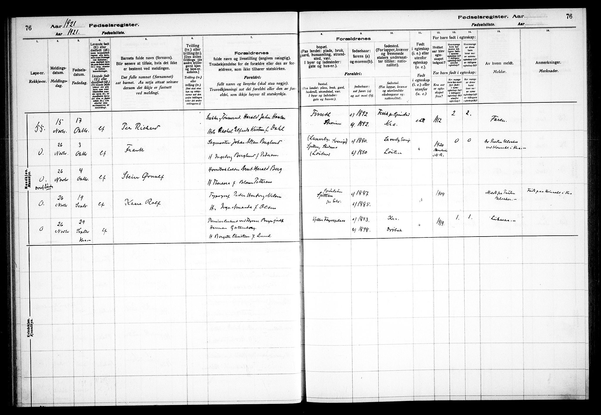 Skedsmo prestekontor Kirkebøker, AV/SAO-A-10033a/J/Ja/L0001: Fødselsregister nr. I 1, 1916-1931, s. 76