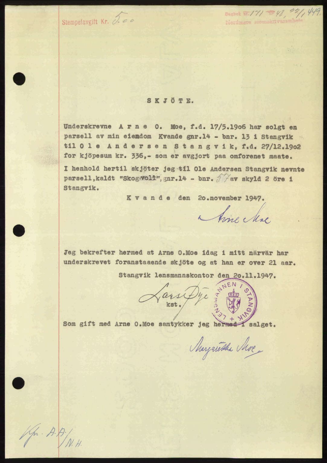 Nordmøre sorenskriveri, SAT/A-4132/1/2/2Ca: Pantebok nr. A107, 1947-1948, Dagboknr: 171/1948