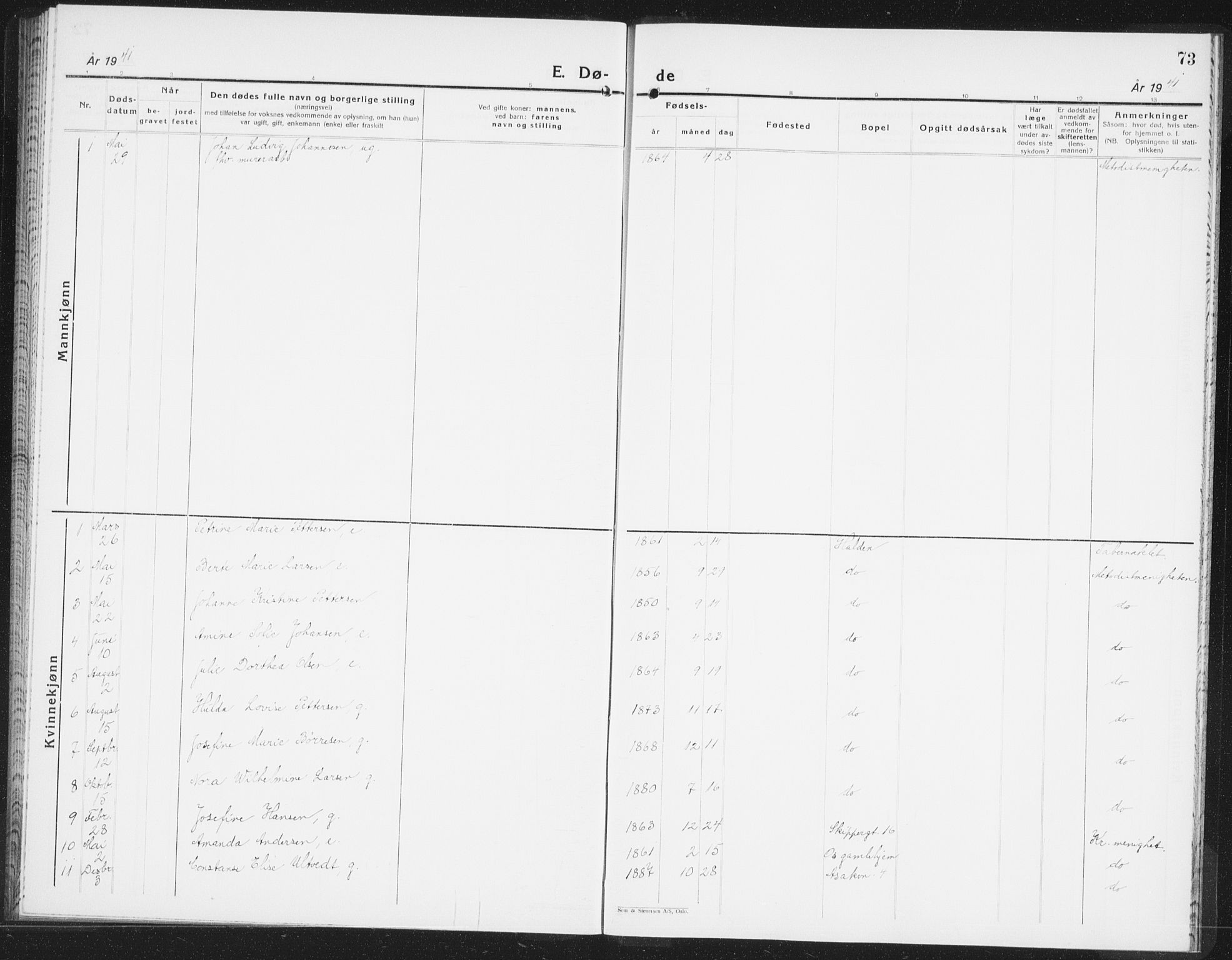 Halden prestekontor Kirkebøker, SAO/A-10909/F/Fb/L0002: Ministerialbok nr. II 2, 1933-1942, s. 73