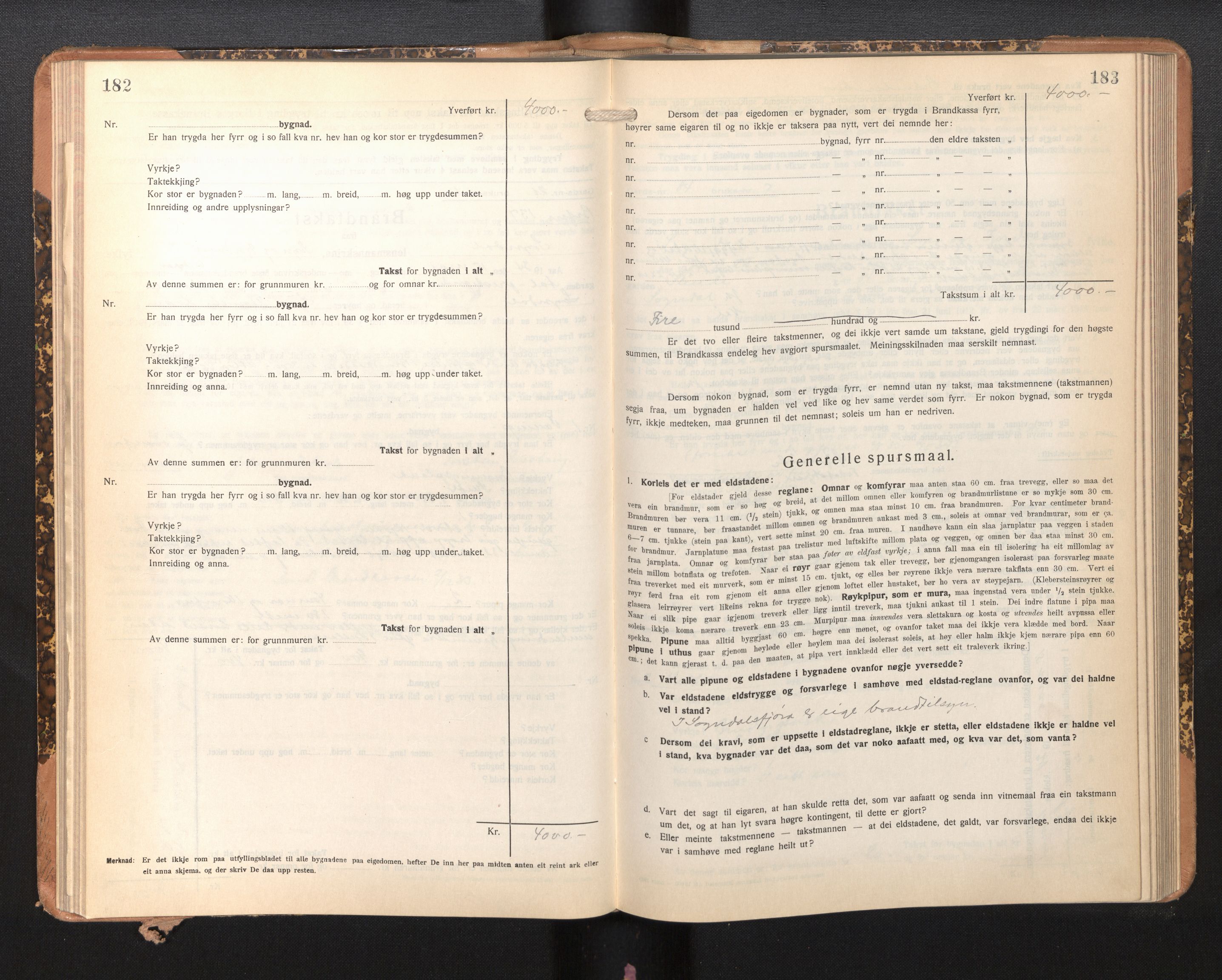 Lensmannen i Sogndal, SAB/A-29901/0012/L0013: Branntakstprotokoll, skjematakst, 1931-1938, s. 182-183