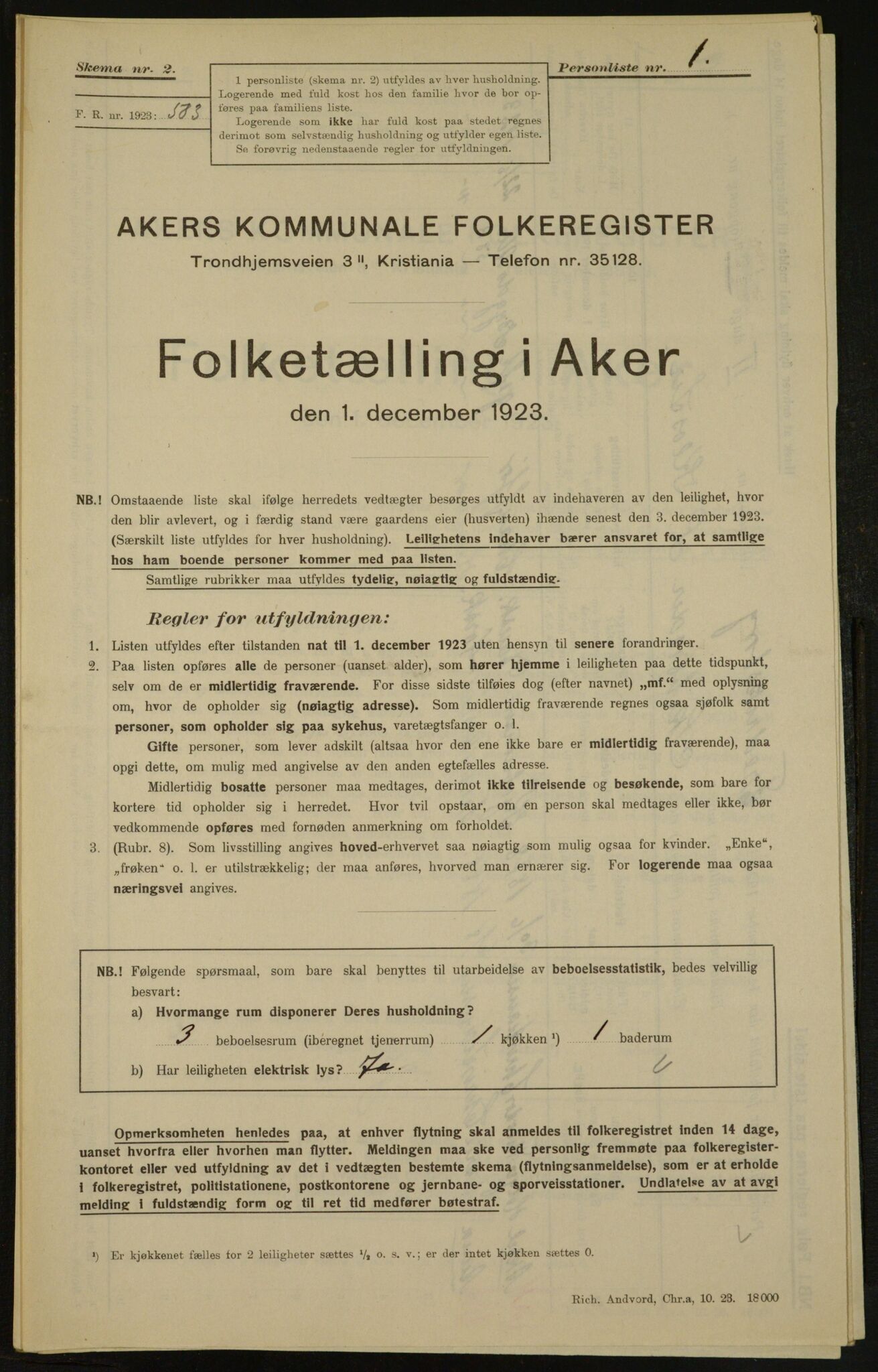 , Kommunal folketelling 1.12.1923 for Aker, 1923, s. 3399