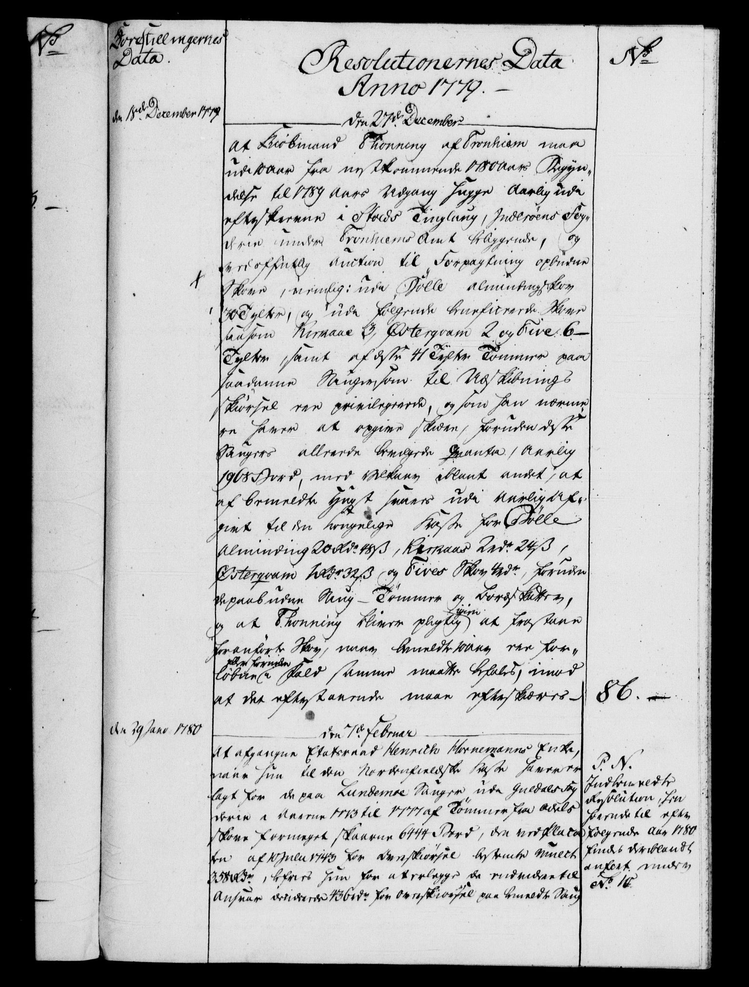 Rentekammeret, Kammerkanselliet, RA/EA-3111/G/Gf/Gfb/L0009: Register til norske relasjons- og resolusjonsprotokoller (merket RK 52.104), 1773-1780, s. 180