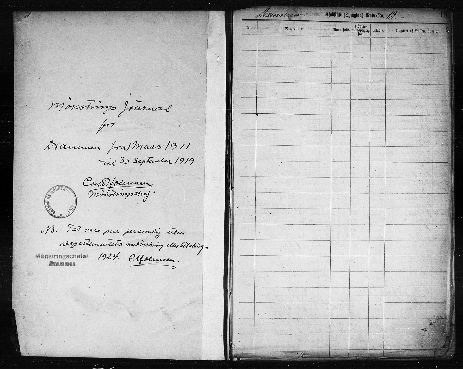 Drammen innrulleringsdistrikt, AV/SAKO-A-781/H/Ha/L0003: Mønstringsjournal, 1911-1919, s. 2