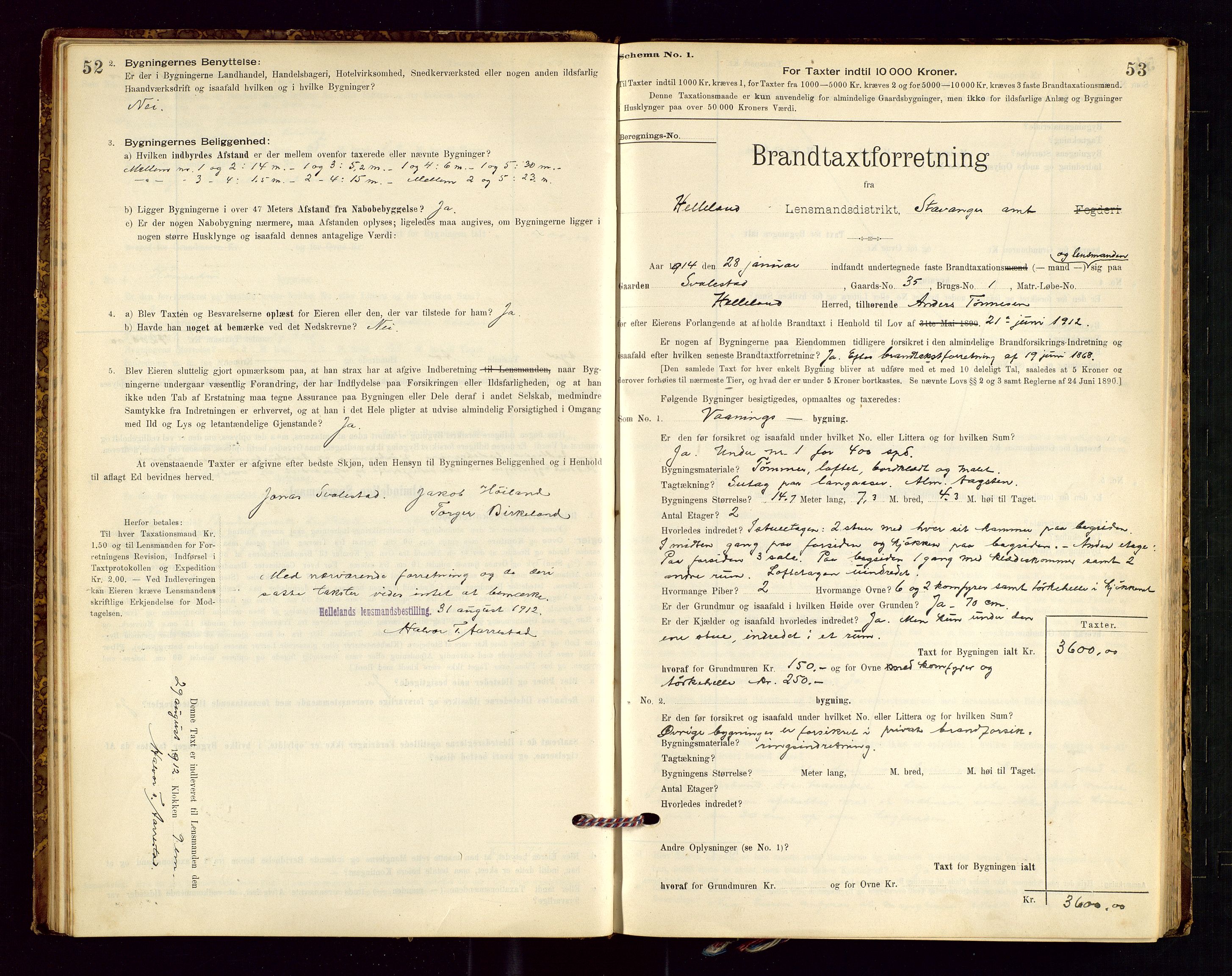 Helleland lensmannskontor, AV/SAST-A-100209/Gob/L0001: "Brandtaxationsprotokol", 1896-1919, s. 52-53