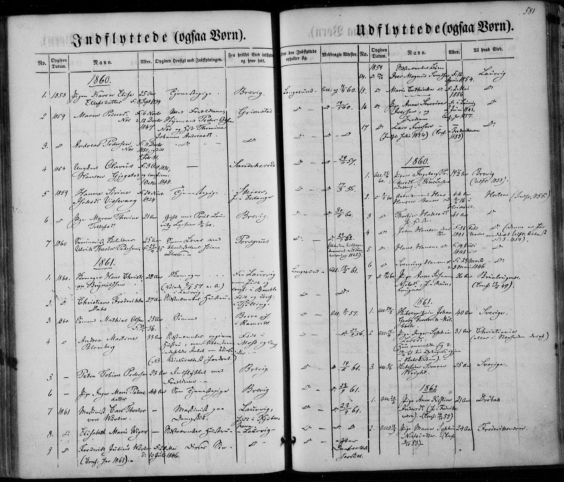 Bamble kirkebøker, AV/SAKO-A-253/F/Fa/L0005: Ministerialbok nr. I 5, 1854-1869, s. 581