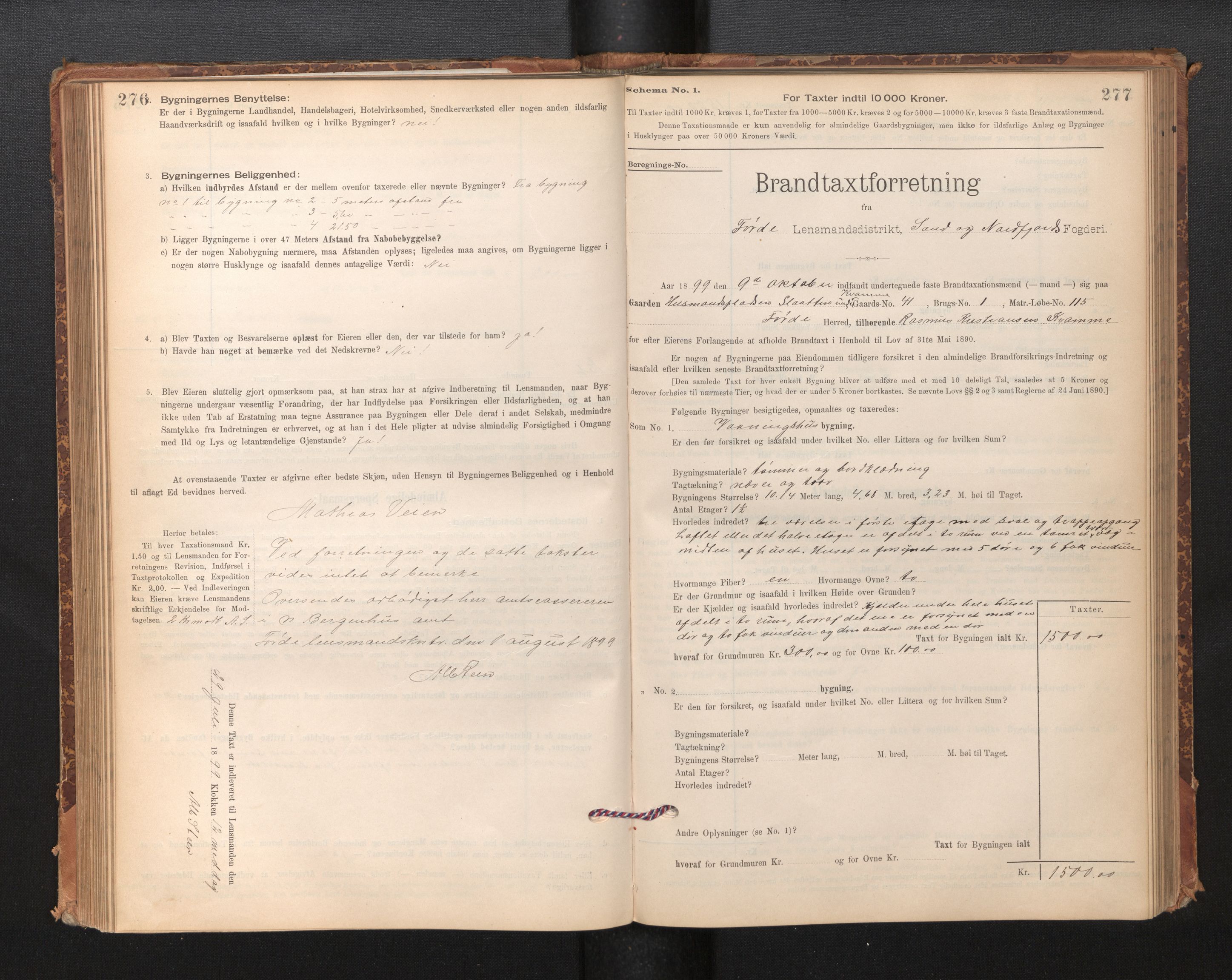 Lensmannen i Førde, SAB/A-27401/0012/L0008: Branntakstprotokoll, skjematakst, 1895-1922, s. 276-277