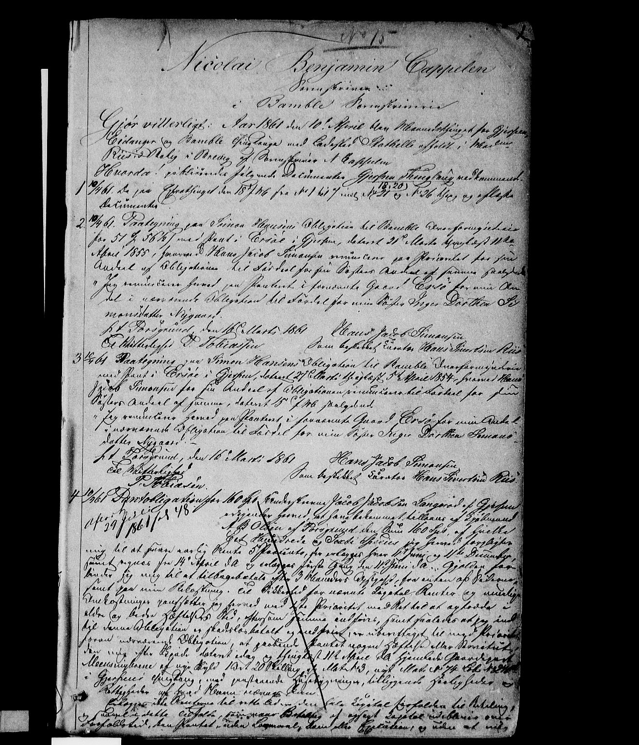 Bamble sorenskriveri, AV/SAKO-A-214/G/Ga/Gad/L0002: Pantebok nr. IV 2, 1861-1866, s. 0-1