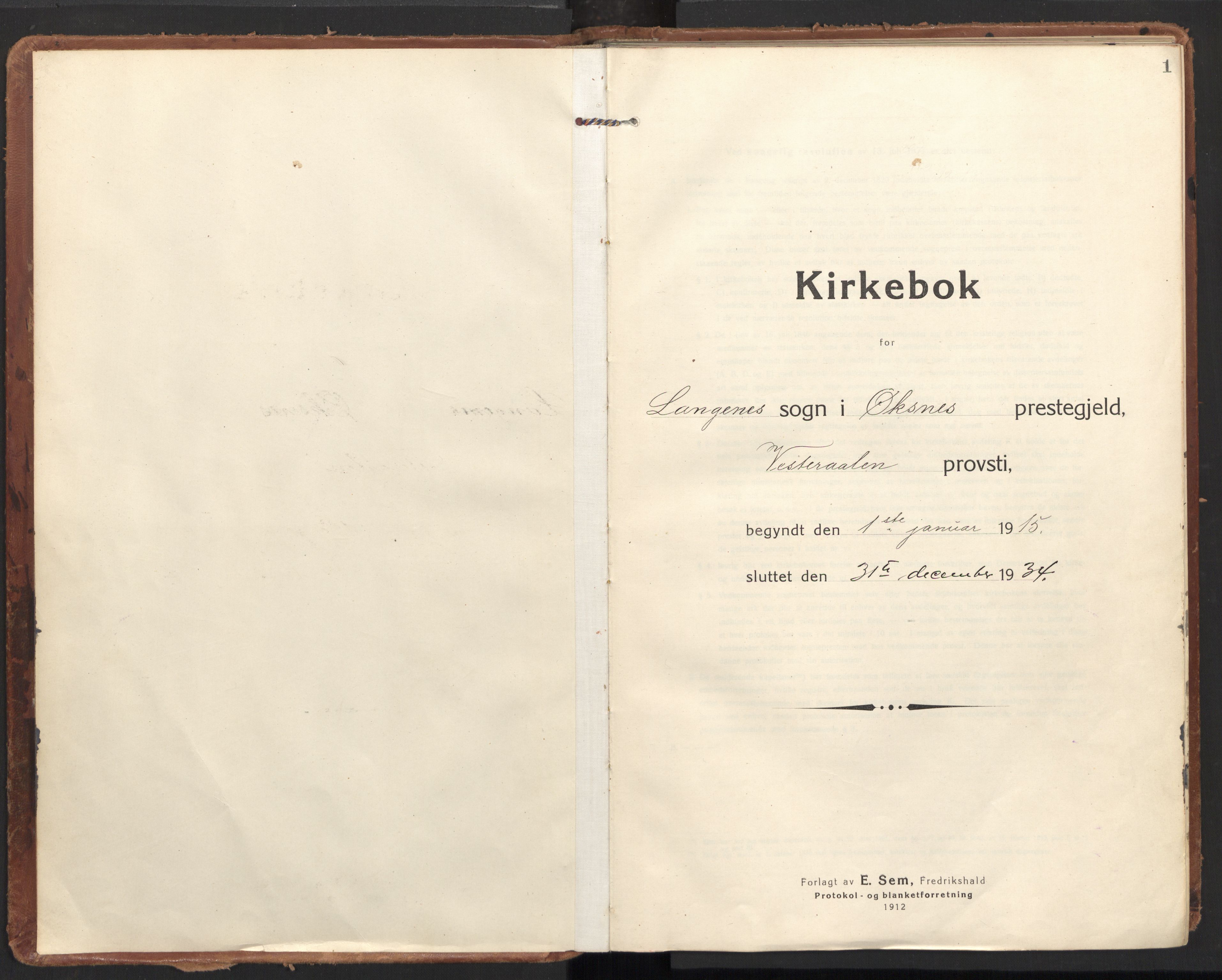 Ministerialprotokoller, klokkerbøker og fødselsregistre - Nordland, AV/SAT-A-1459/894/L1357: Ministerialbok nr. 894A03, 1913-1934, s. 1