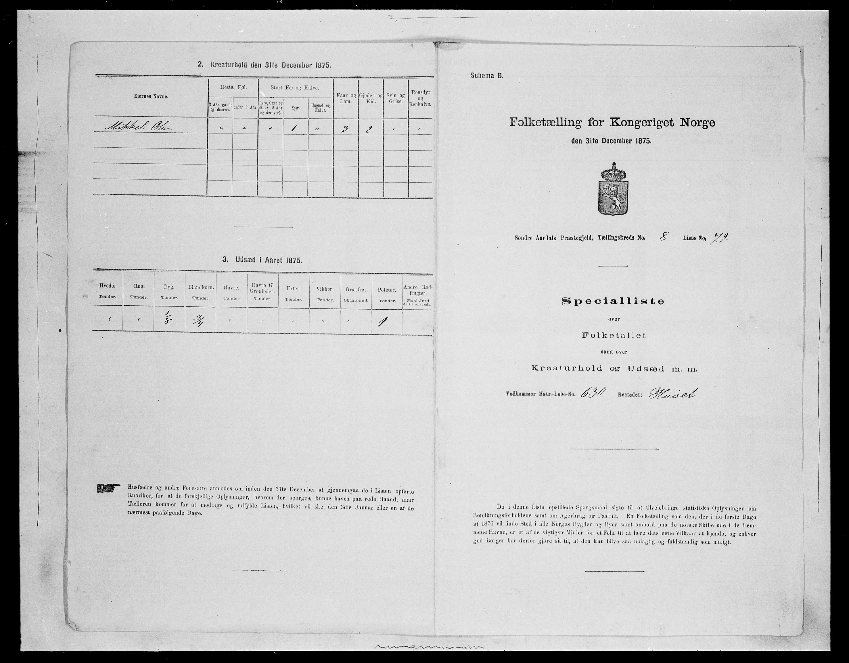 SAH, Folketelling 1875 for 0540P Sør-Aurdal prestegjeld, 1875, s. 1445