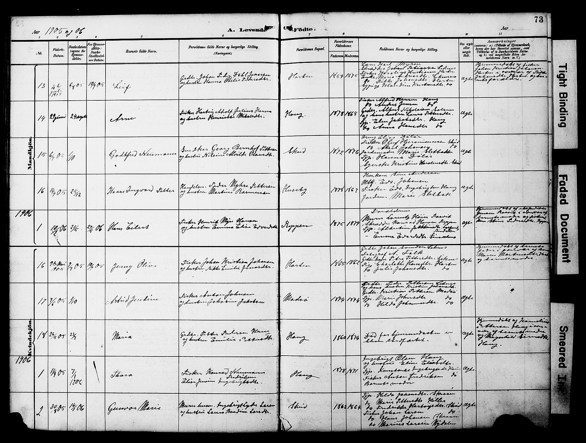 Ministerialprotokoller, klokkerbøker og fødselsregistre - Nord-Trøndelag, SAT/A-1458/788/L0701: Klokkerbok nr. 788C01, 1888-1913, s. 73