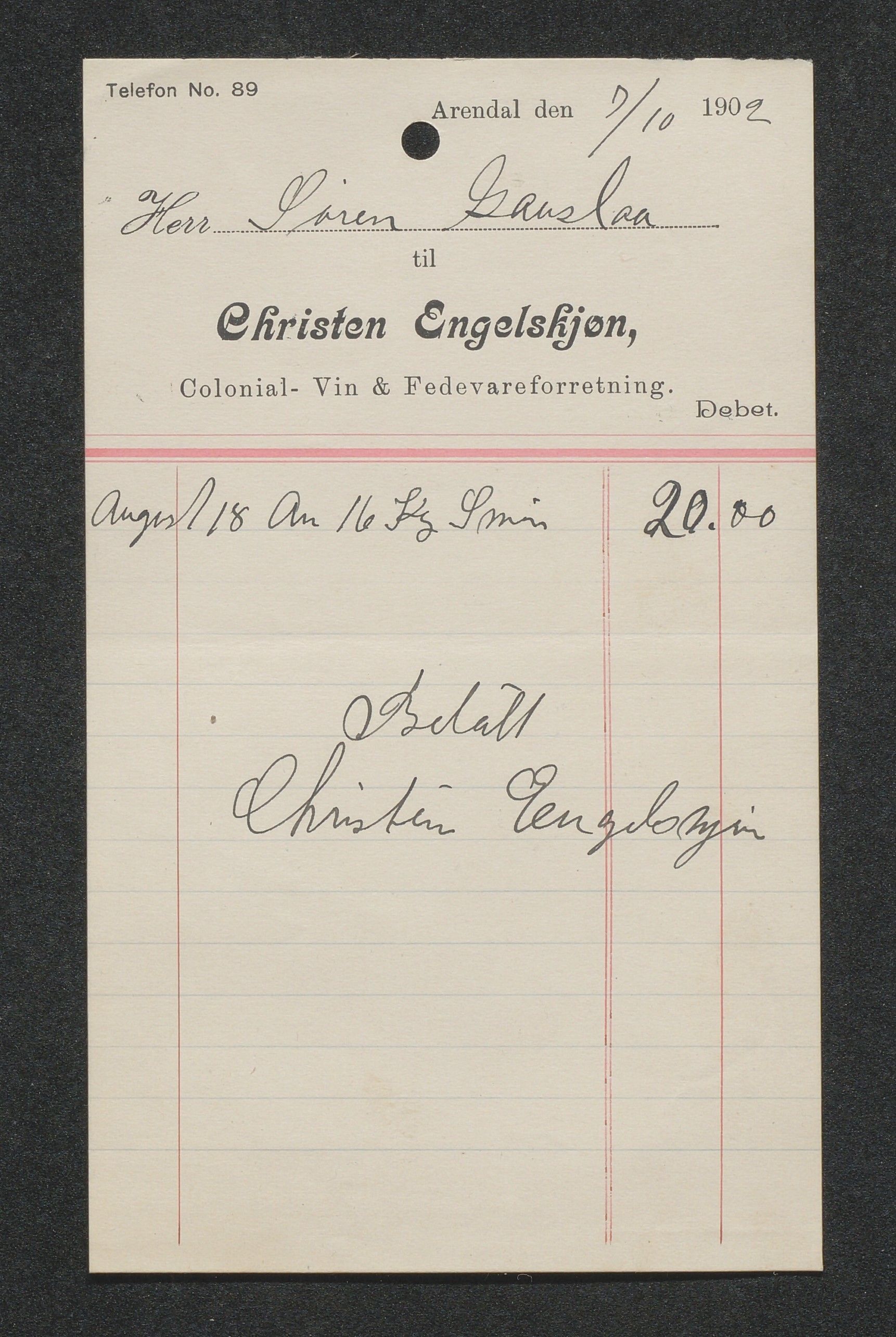 O. Terjesens rederi, AAKS/PA-2525/R/R02/L0002: Regnskapsbilag, 1899-1904