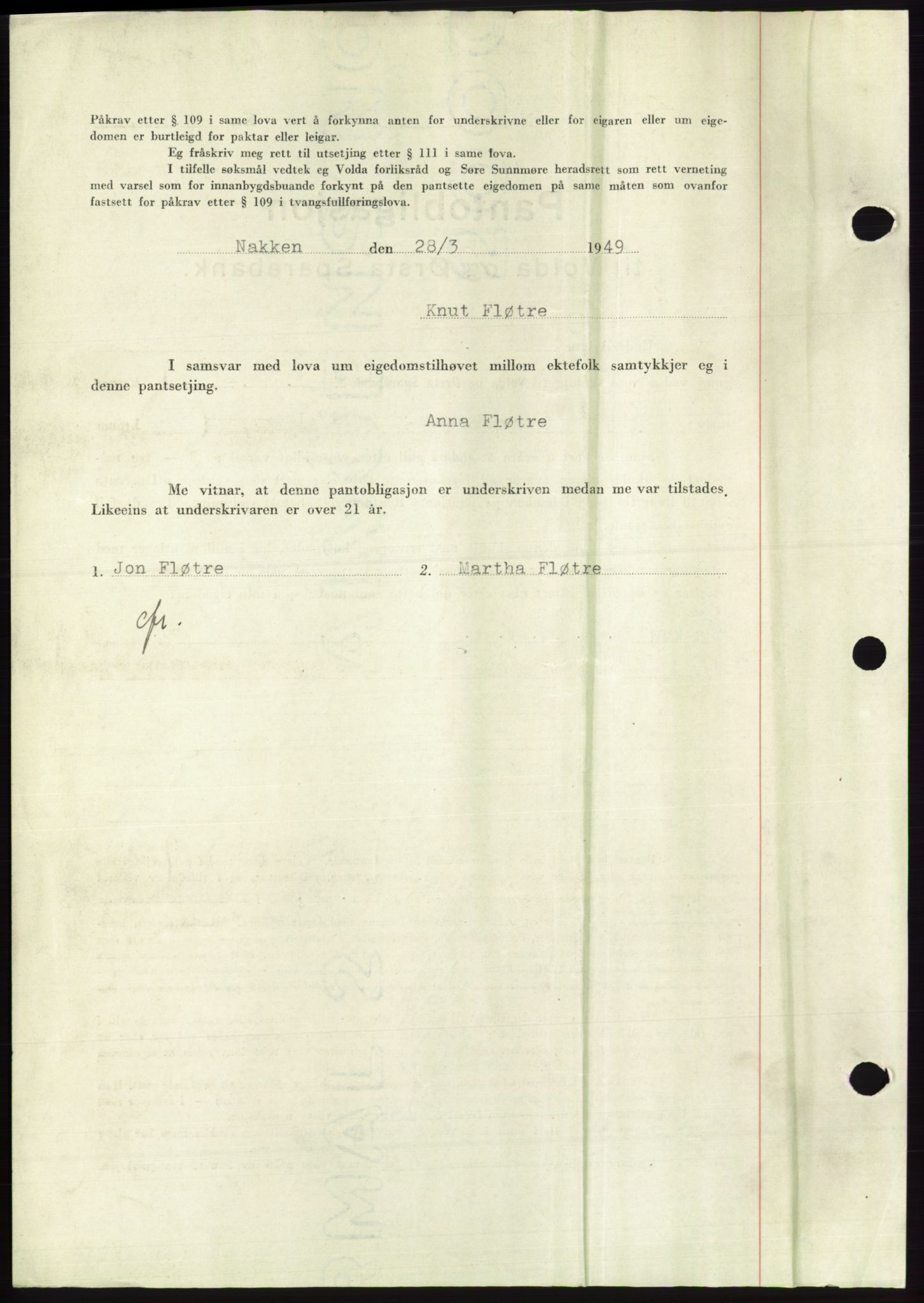 Søre Sunnmøre sorenskriveri, AV/SAT-A-4122/1/2/2C/L0116: Pantebok nr. 4B, 1948-1949, Dagboknr: 468/1949