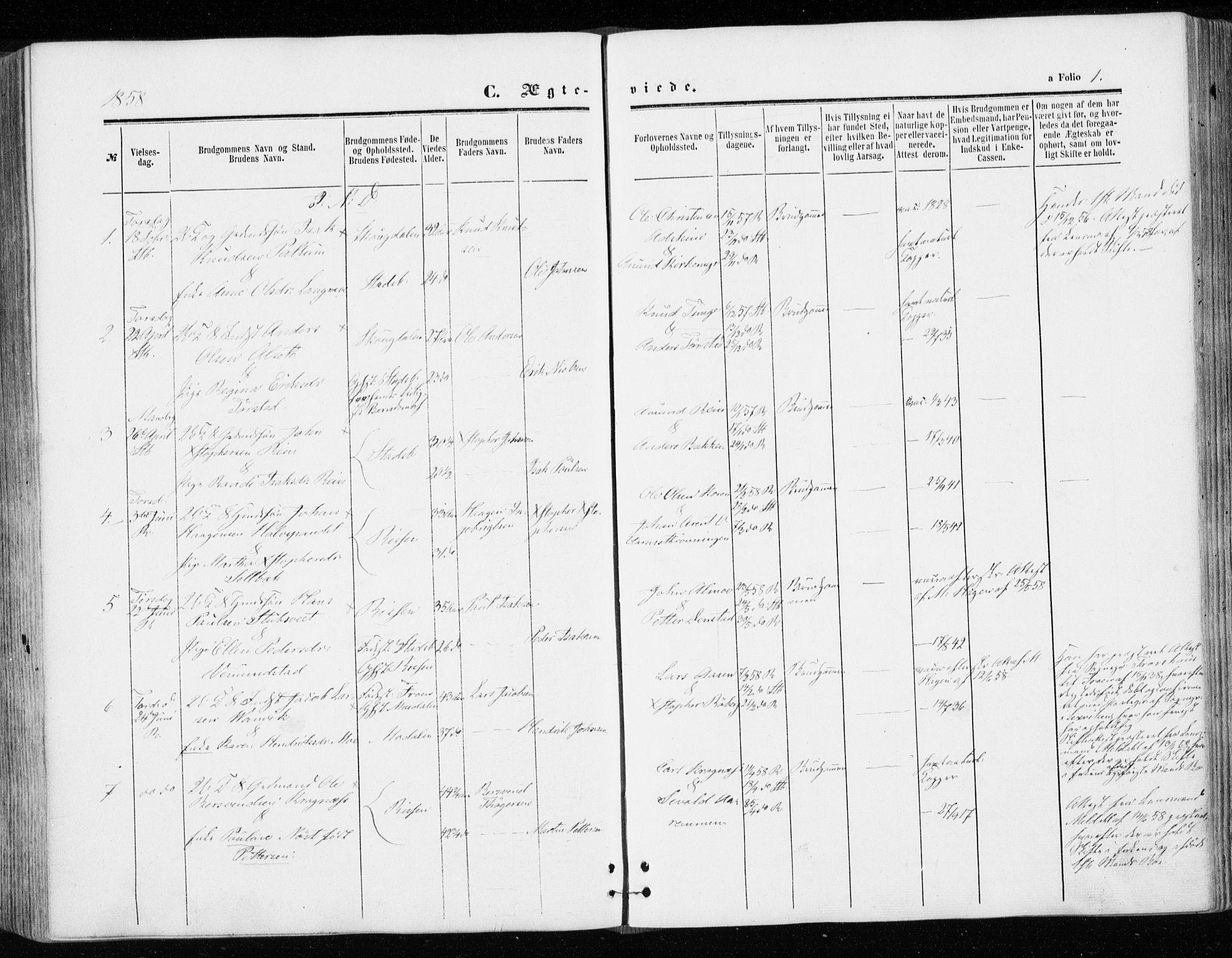 Ministerialprotokoller, klokkerbøker og fødselsregistre - Sør-Trøndelag, SAT/A-1456/646/L0612: Ministerialbok nr. 646A10, 1858-1869, s. 1