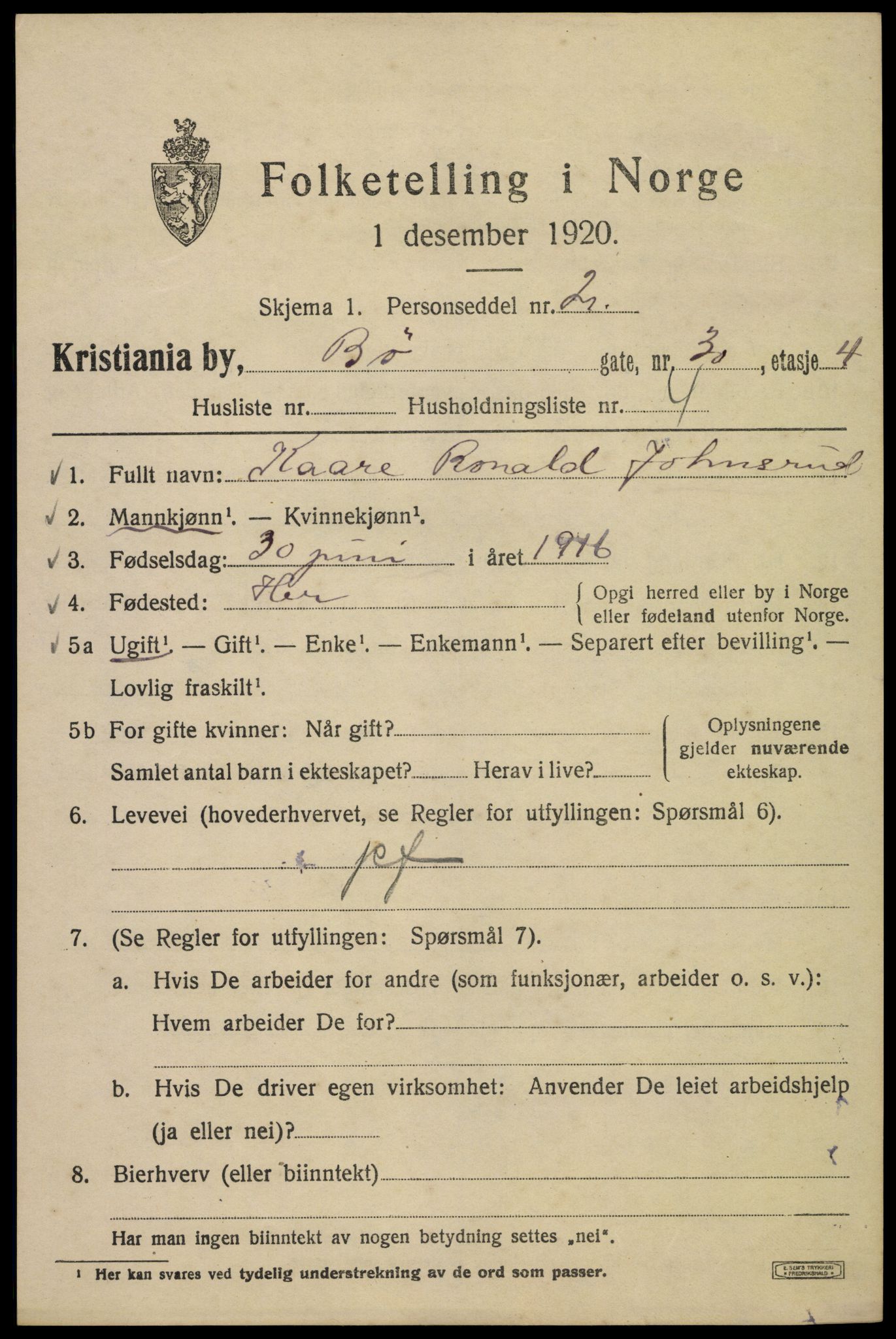 SAO, Folketelling 1920 for 0301 Kristiania kjøpstad, 1920, s. 181537