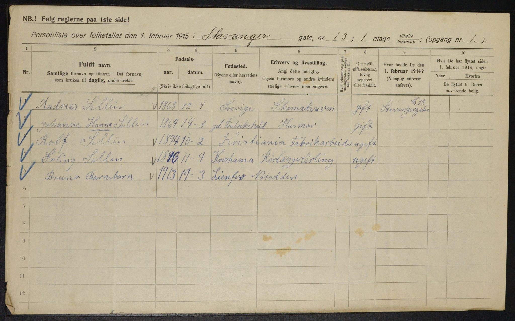 OBA, Kommunal folketelling 1.2.1915 for Kristiania, 1915, s. 100796