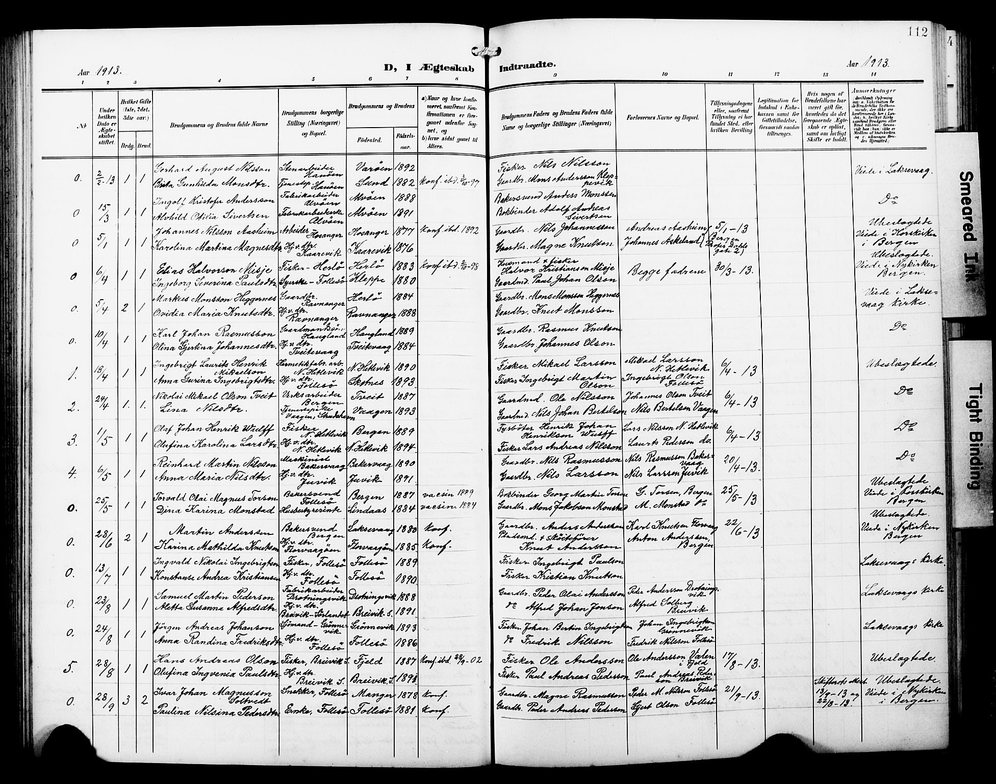 Askøy Sokneprestembete, SAB/A-74101/H/Ha/Hab/Haba/L0014: Klokkerbok nr. A 14, 1904-1927, s. 112